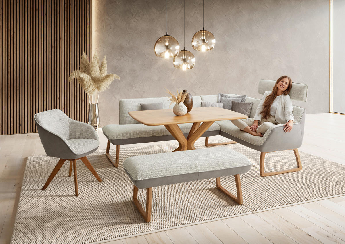 ECKBANK 238/182 cm Flachgewebe, Mikrofaser Grau Holz   - Wildeiche/Grau, Design, Holz/Textil (238/182cm) - Koinor