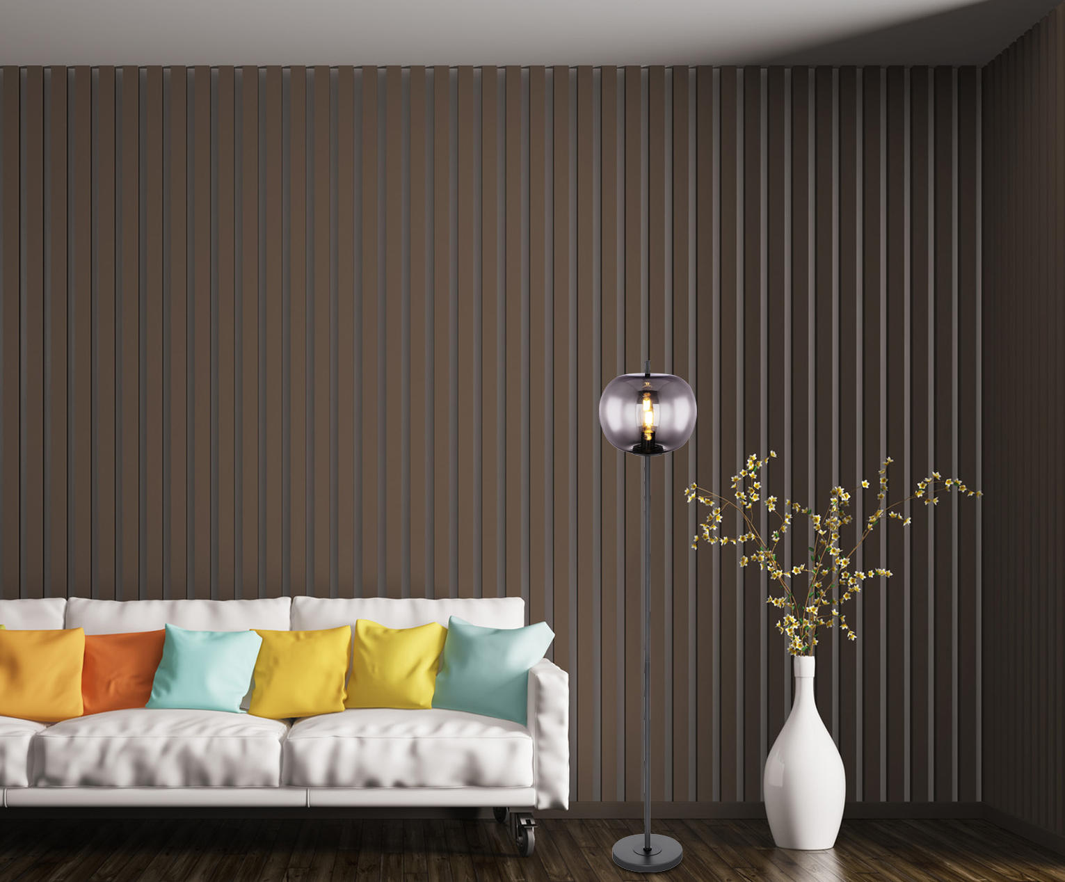STOJACÍ LAMPA, 30/160 cm  - šedá/černá, Design, kov/sklo (30/160cm) - Globo