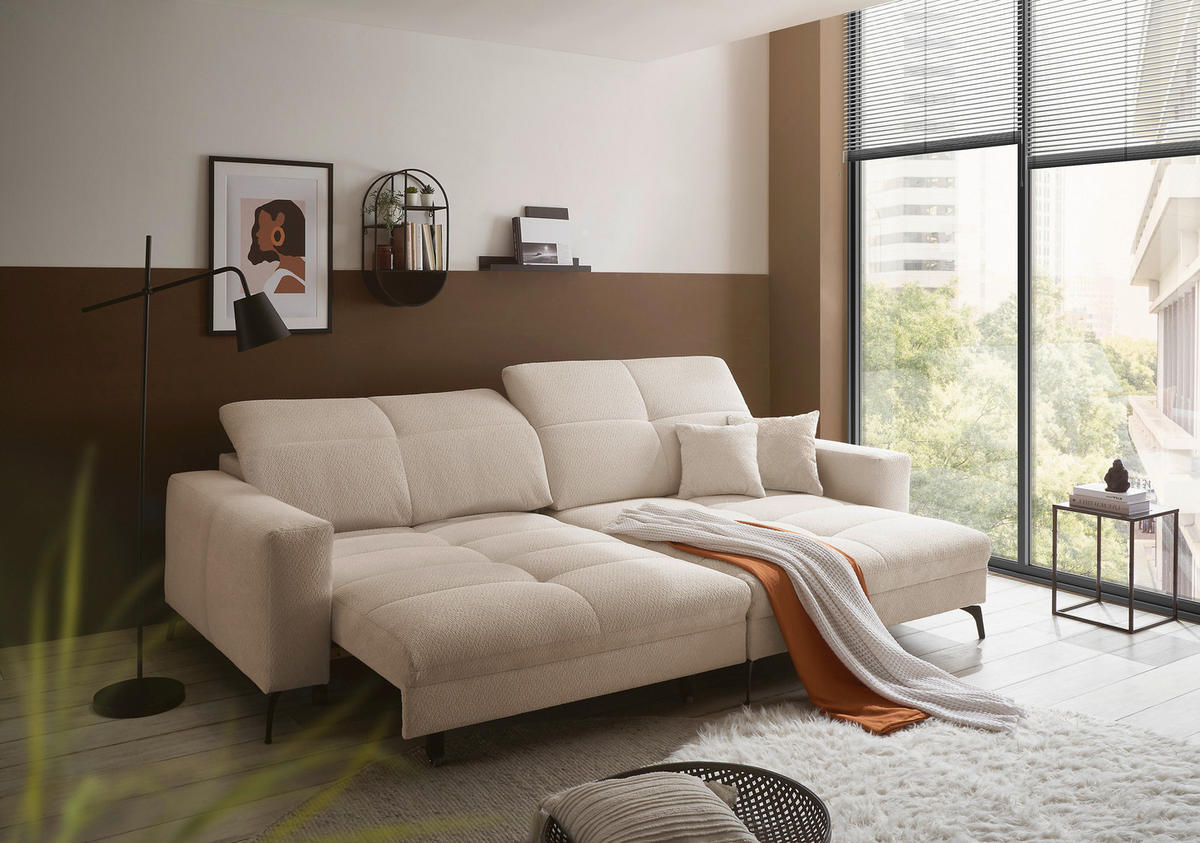 ECKSOFA Creme Webstoff  - Creme/Schwarz, KONVENTIONELL, Textil/Metall (285/180cm) - SetOne by Musterring