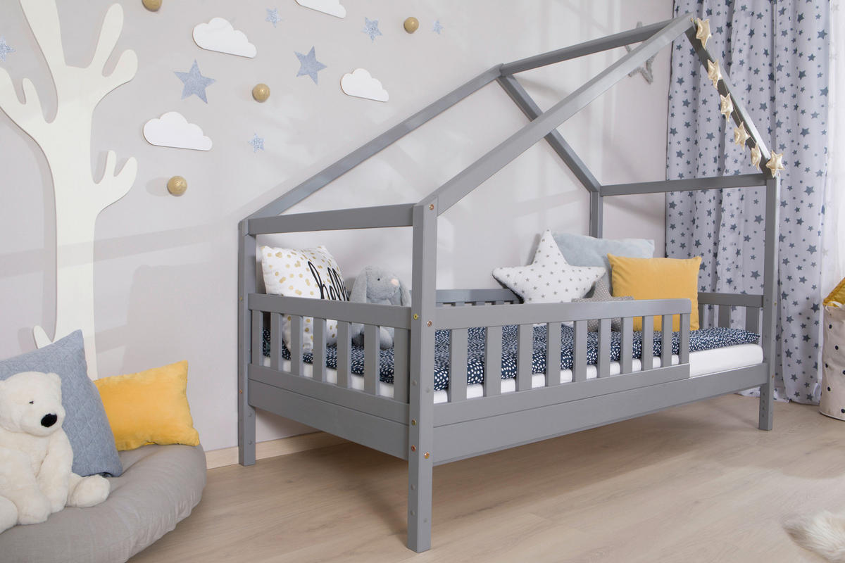 HAUSBETT Absturzsicherung, Rollrost, Bettkasten 100/200 cm  - Hellgrau/Naturfarben, MODERN, Holz (100/200cm) - MID.YOU