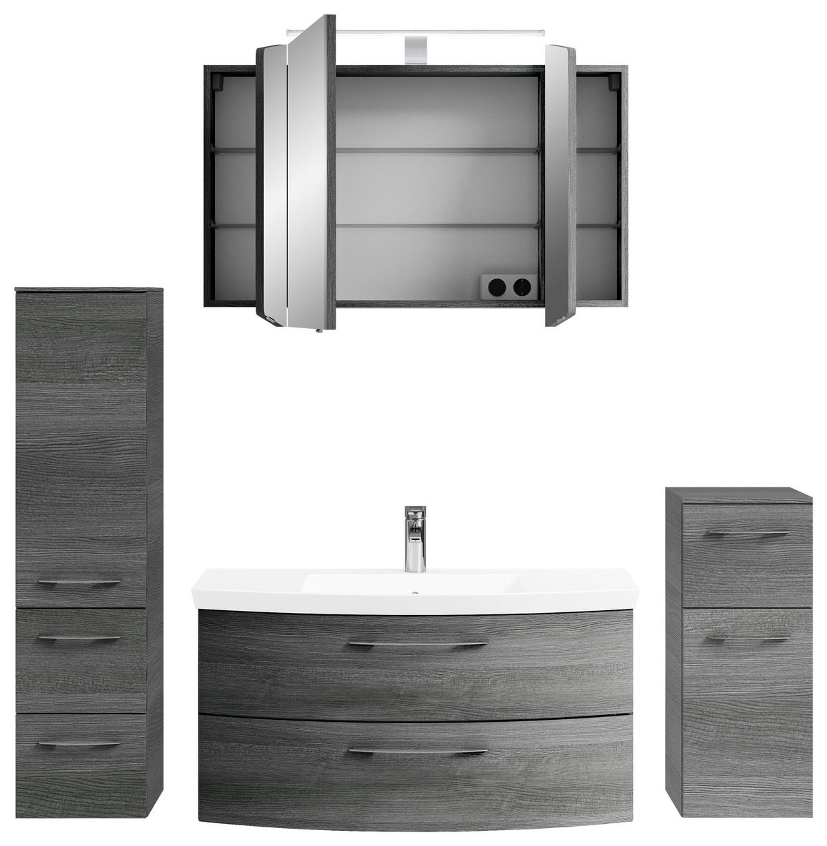 BADEZIMMER 5-teilig  in 161 cm  - Chromfarben/Graphitfarben, KONVENTIONELL, Glas/Holzwerkstoff (161cm) - Pelipal