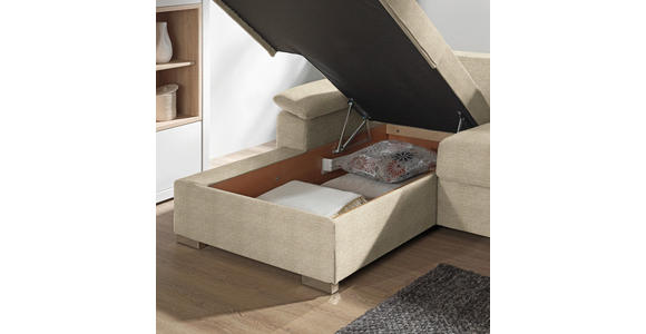 ECKSOFA in Flachgewebe Hellbraun - Chromfarben/Hellbraun, KONVENTIONELL, Textil/Metall (176/285cm) - Novel