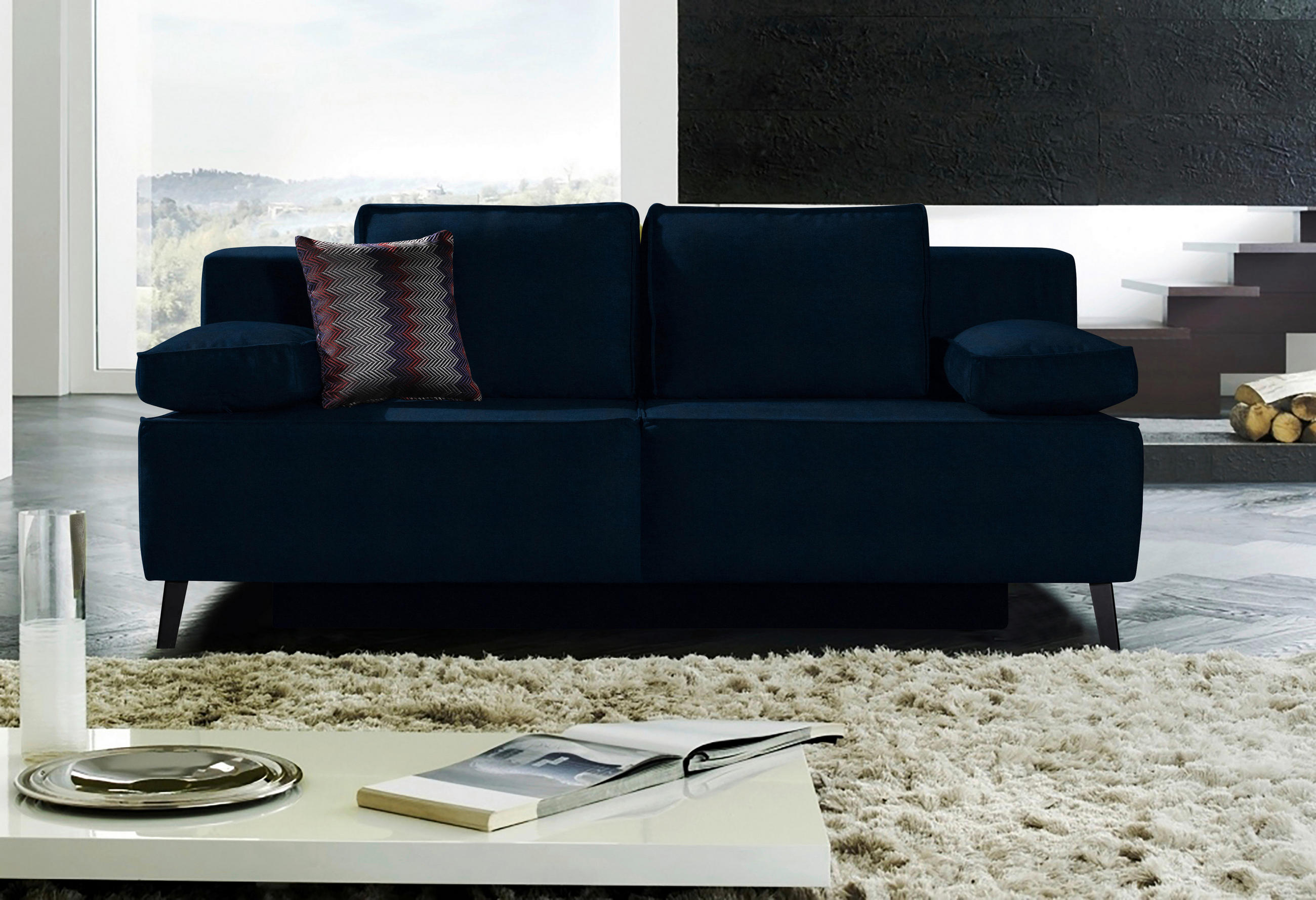 SCHLAFSOFA in Dunkelblau  - Schwarz/Dunkelblau, Konventionell, Textil/Metall (197/91/88cm) - Novel