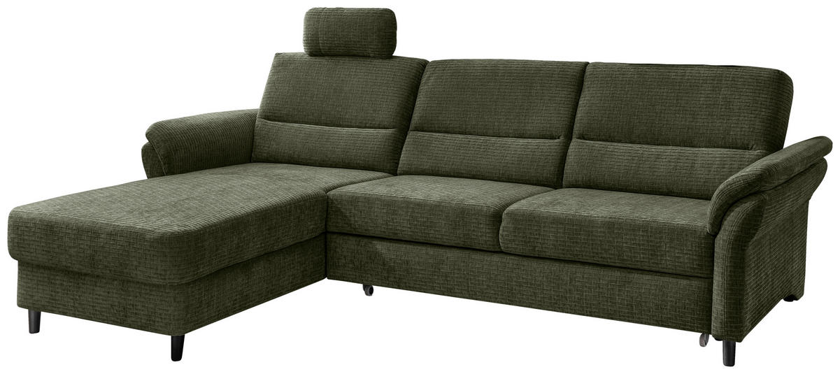 ECKSOFA in Mikrofaser Olivgrün  - Schwarz/Olivgrün, Modern, Holz/Textil (176/279cm) - Livetastic