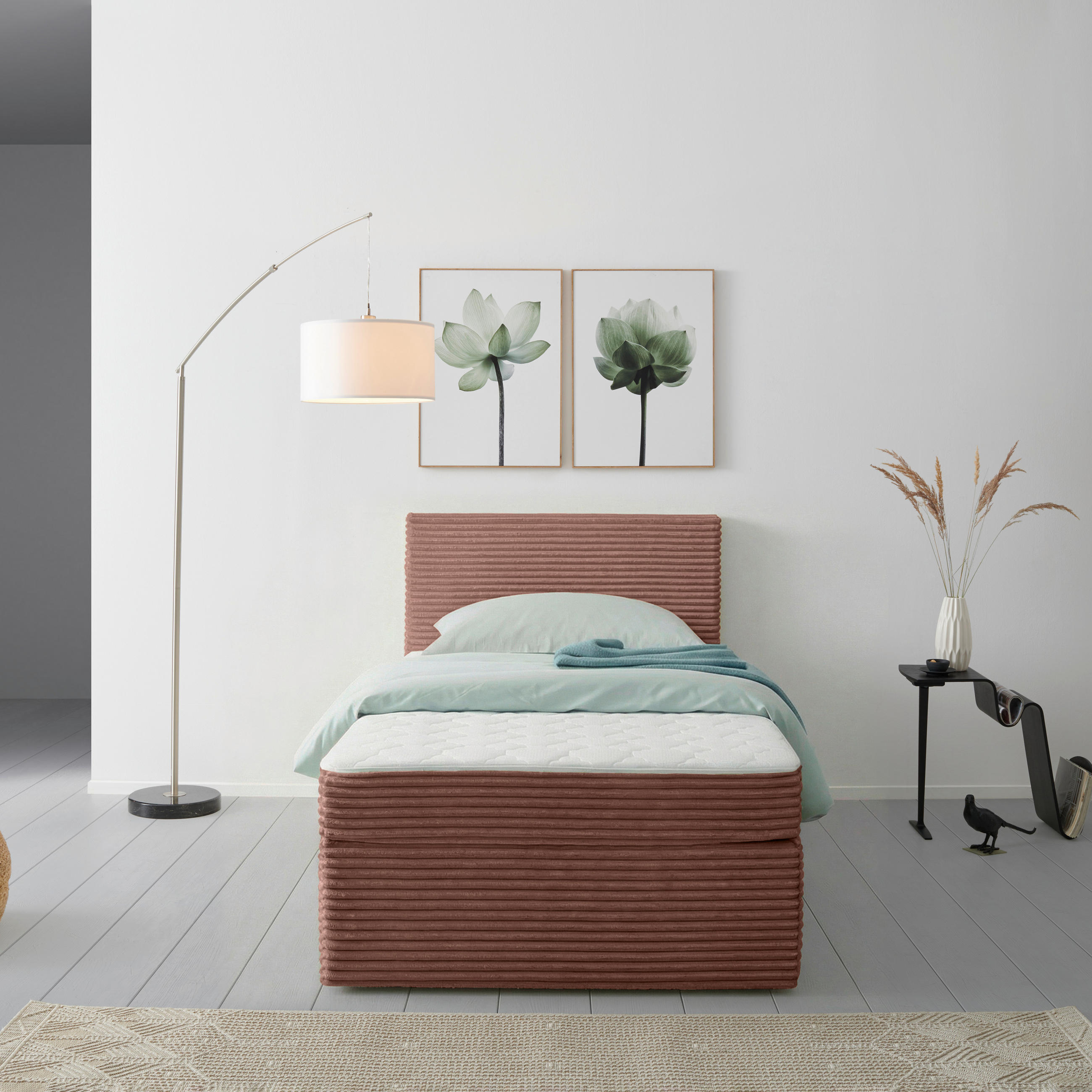 Pat Tip Boxspring Fără Arcuri, 100/200 cm, roz antic