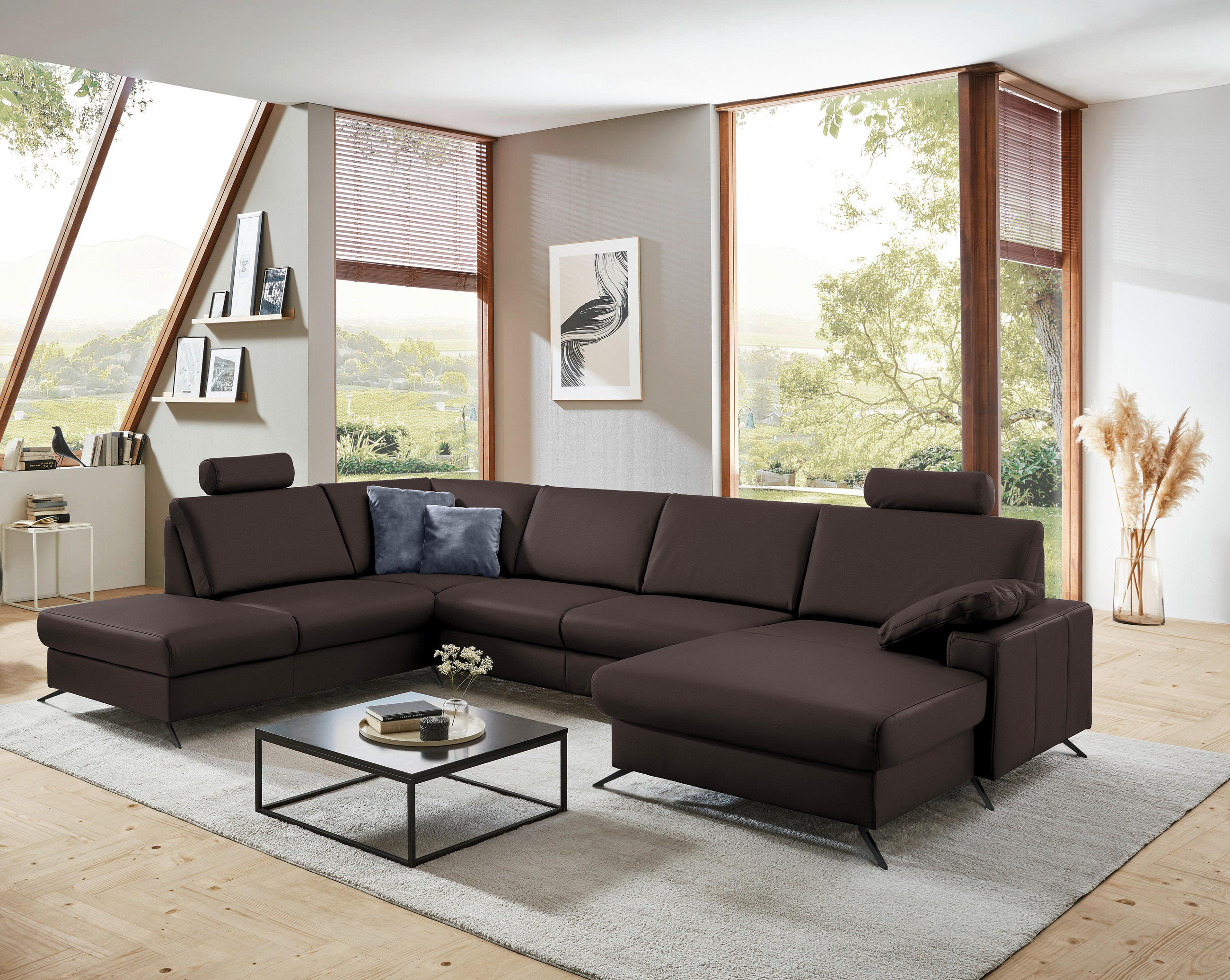 WOHNLANDSCHAFT in Echtleder Dunkelbraun  - Dunkelbraun/Schwarz, Design, Leder/Metall (233/339/165cm) - Beldomo Premium