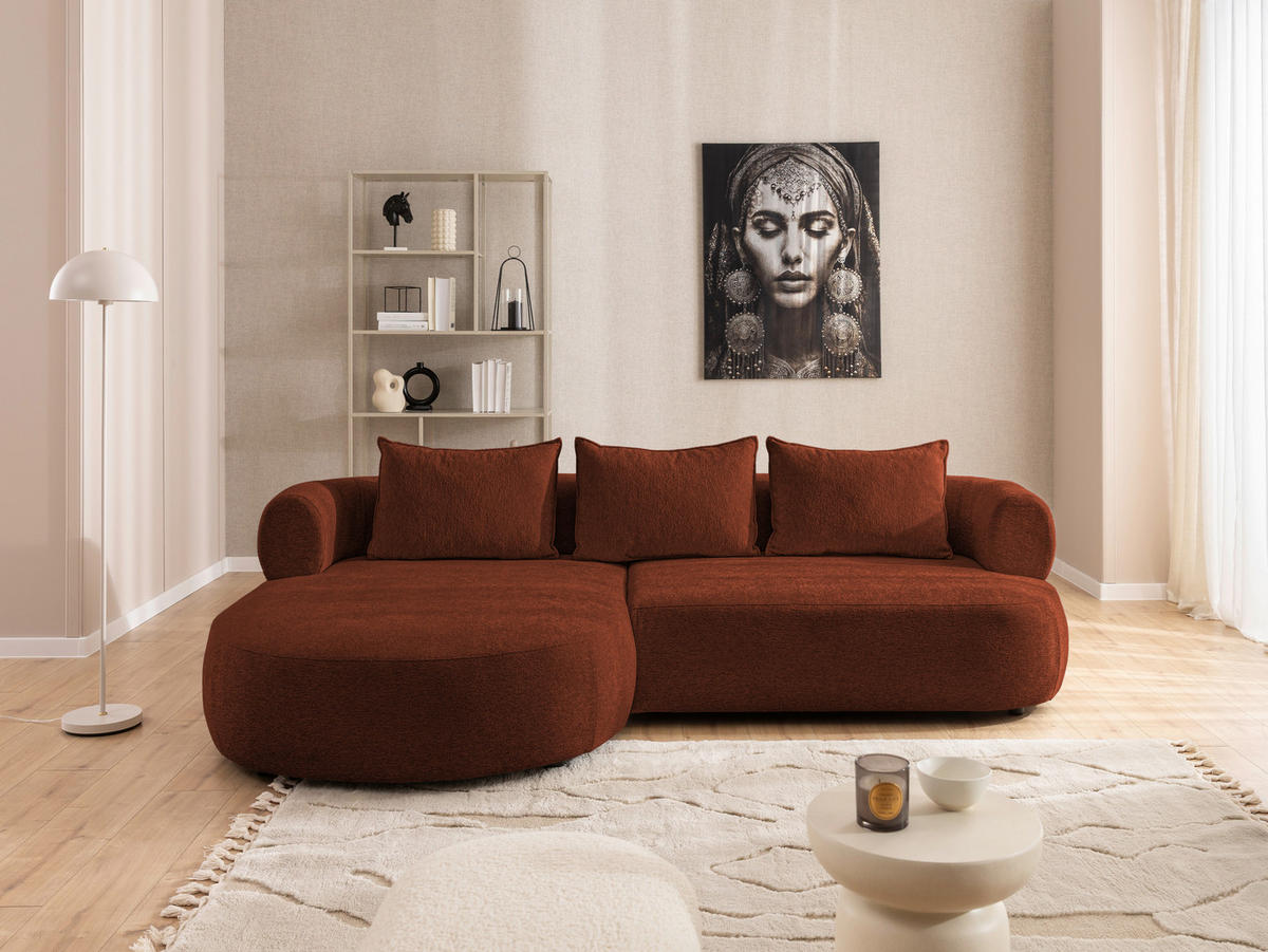 ECKSOFA FERRO Rostfarben Chenille  - Rostfarben/Schwarz, Design, Kunststoff/Textil (156/256cm) - Livetastic