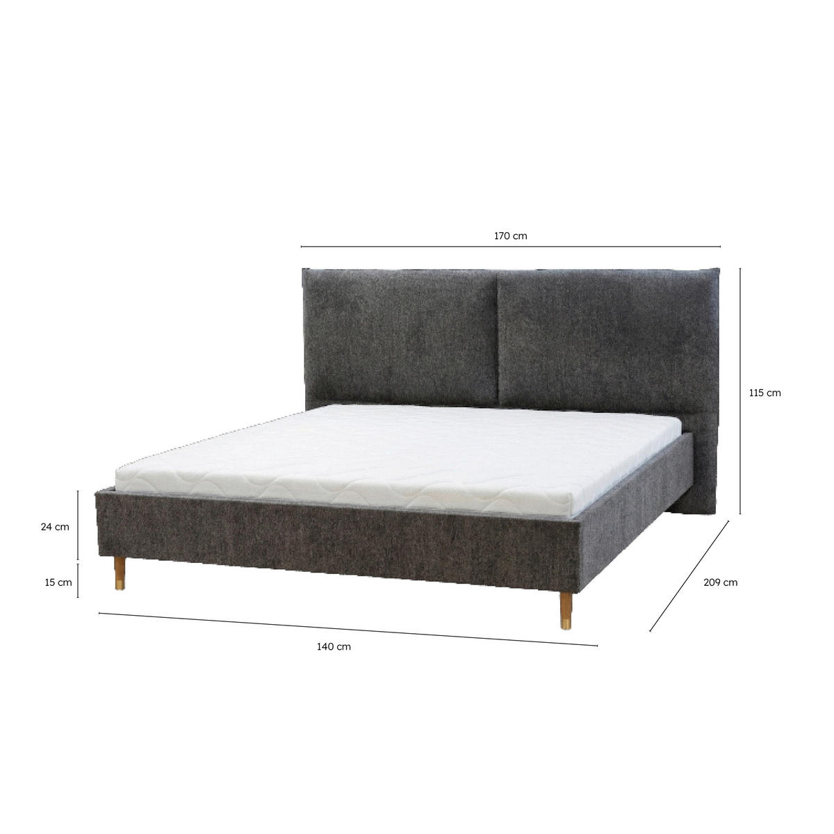 POLSTERBETT 140/200 cm,  in Dunkelgrau,  - Dunkelgrau/Eichefarben, MODERN, Holz/Textil (140/200cm) - Livetastic