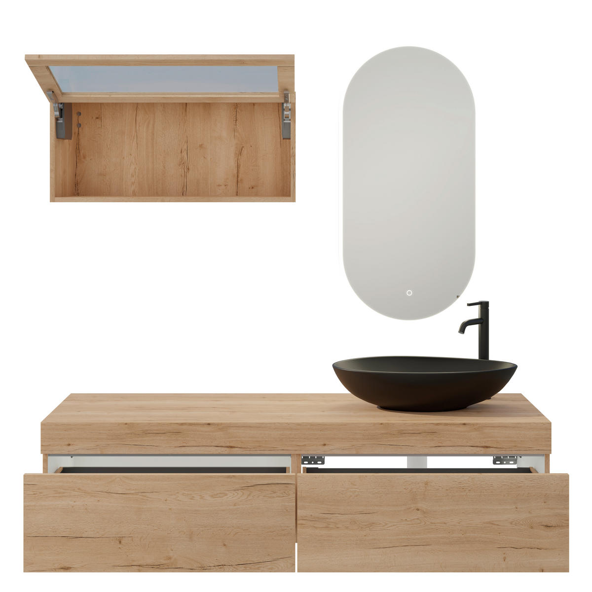 BADEZIMMER 6-teilig  in 160 cm  - Eichefarben/Schwarz, MODERN, Glas/Keramik (160cm) - Celina Home