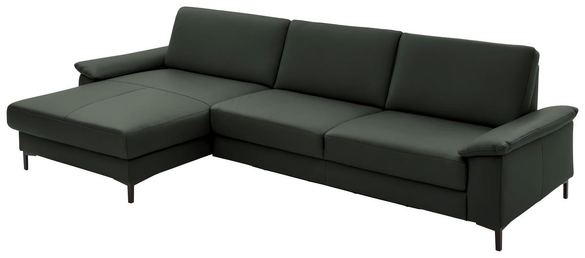 ECKSOFA in Echtleder Dunkelgrün  - Dunkelgrün/Schwarz, Design, Leder/Metall (176/334cm) - Dieter Knoll