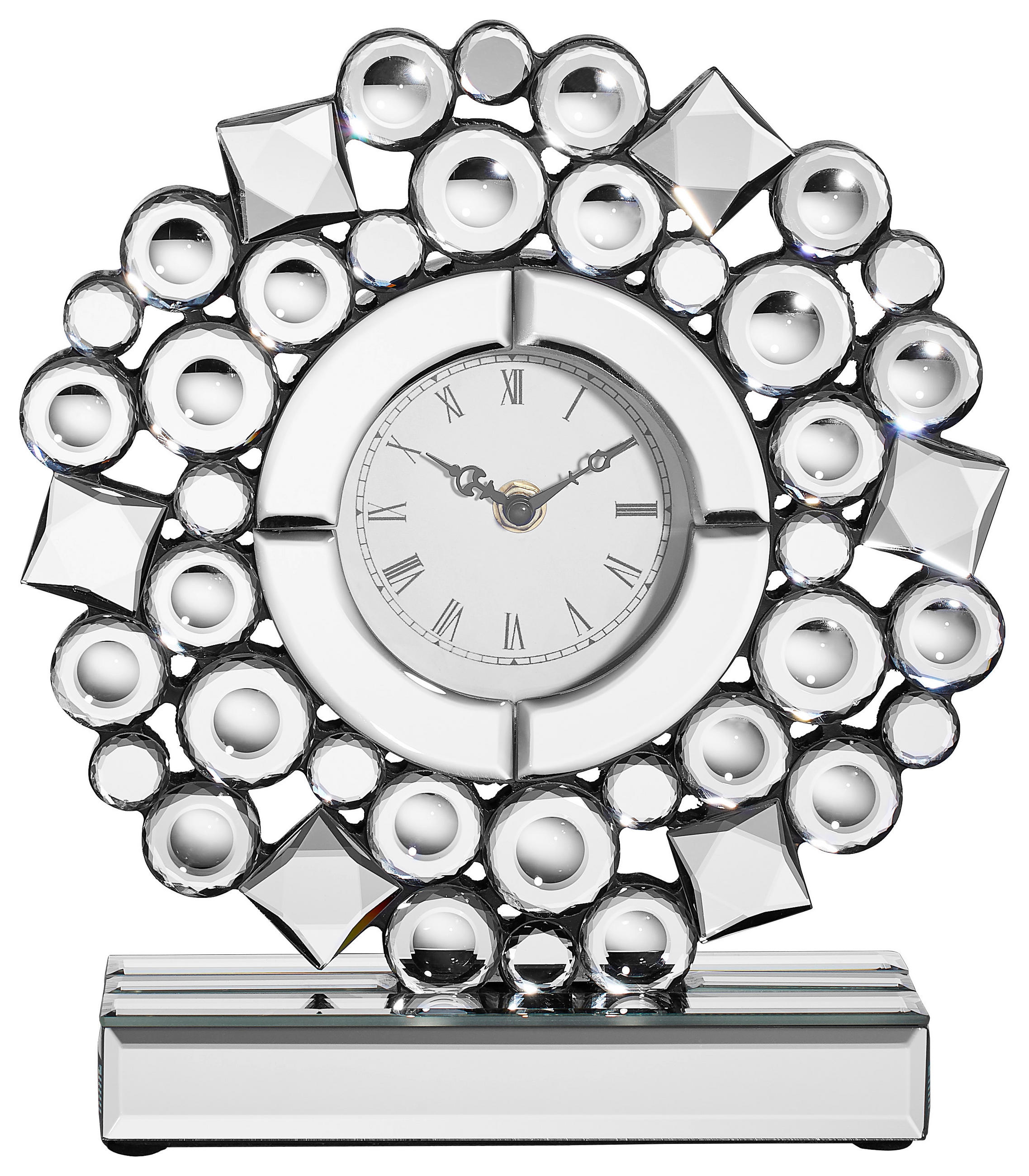 TISCHUHR Schwarz, Silberfarben 25/28/8 cm  - Silberfarben/Schwarz, Glas/Holzwerkstoff (25/28/8cm) - Ambia Home