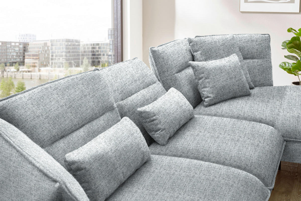 ECKSOFA in Flachgewebe Grau  - Schwarz/Grau, Design, Textil/Metall (339/153cm) - Moderano