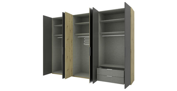 DREHTÜRENSCHRANK 300/223/62 cm 6-türig Anthrazit, Eiche Artisan - Anthrazit/Schwarz, KONVENTIONELL, Glas/Holzwerkstoff (300/223/62cm) - Novel
