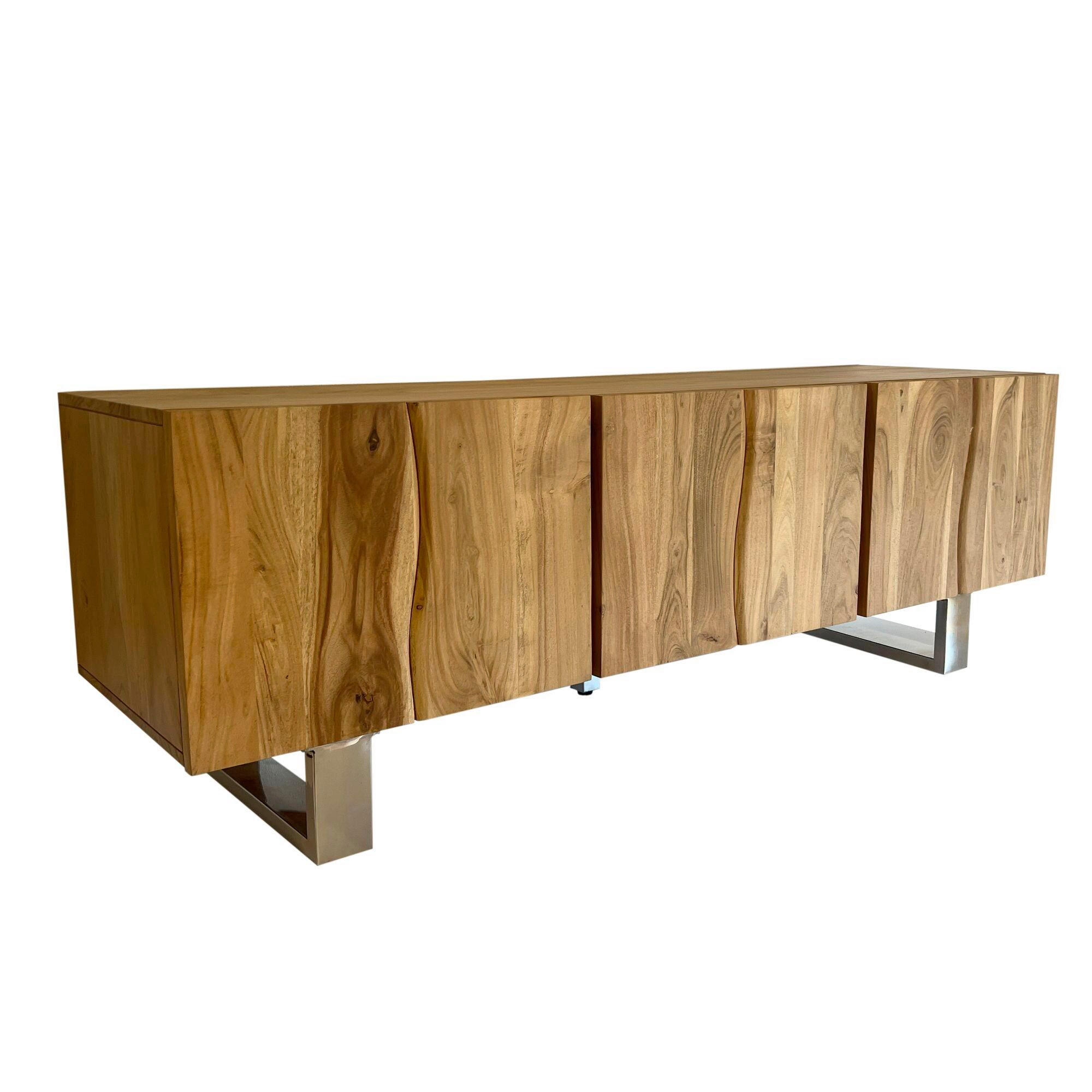 TV-BÄNK  i 160/56/46 cm  - kromfärg/akaciefärgad, Natur, metall/trä (160/56/46cm) - Livetastic
