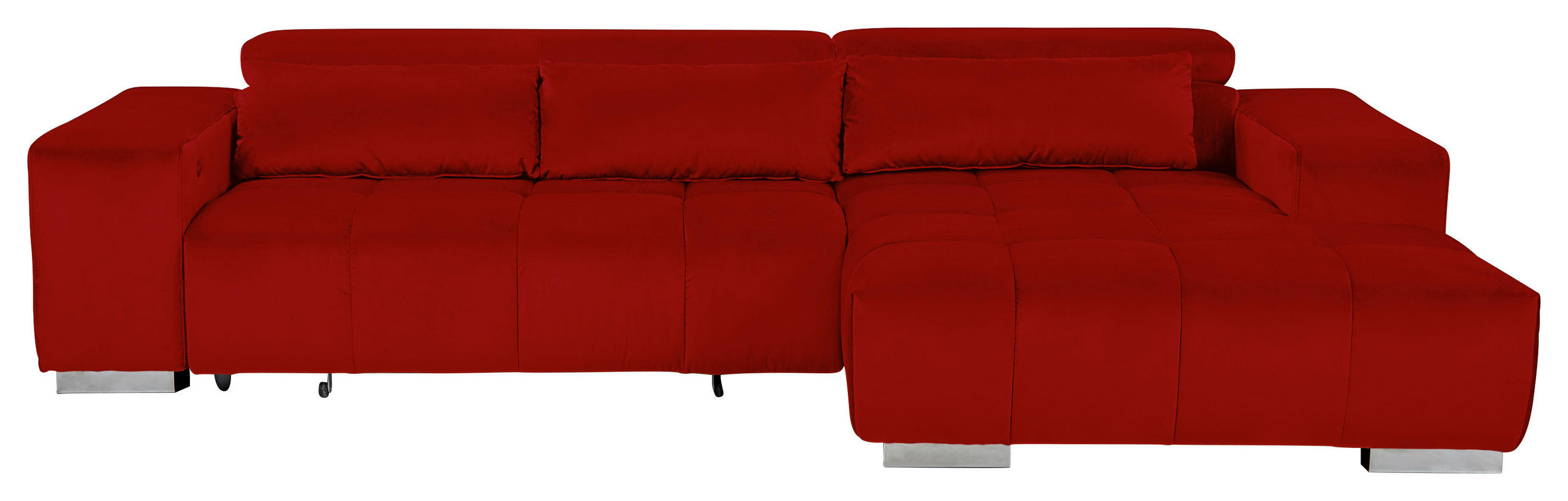 ECKSOFA Rot Velours  - Silberfarben/Rot, KONVENTIONELL, Textil/Metall (307/186cm) - Livetastic