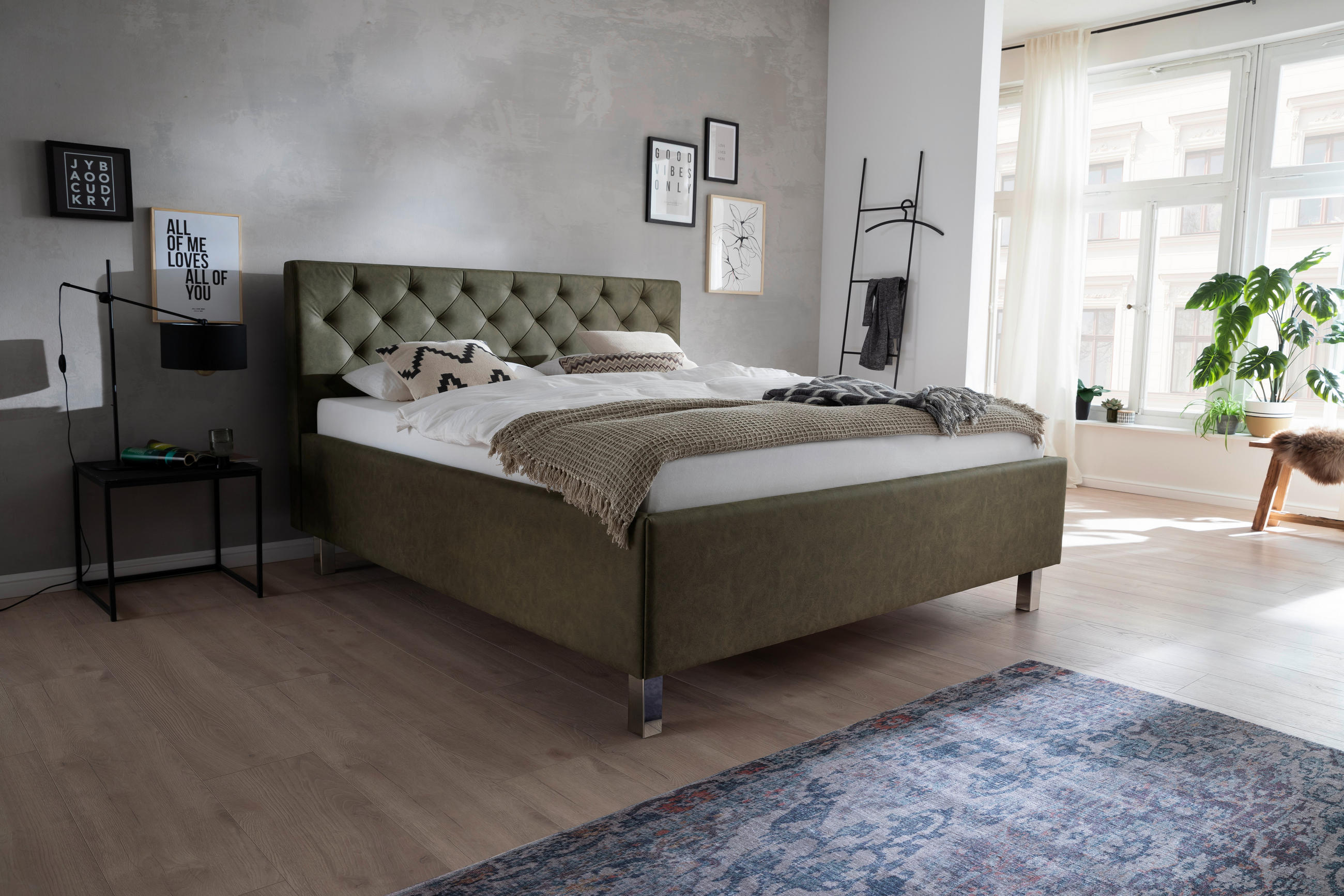 POLSTERBETT 160/200 cm in Grün - Grün, MODERN, Holzwerkstoff/Textil (160/200cm) - Visionight