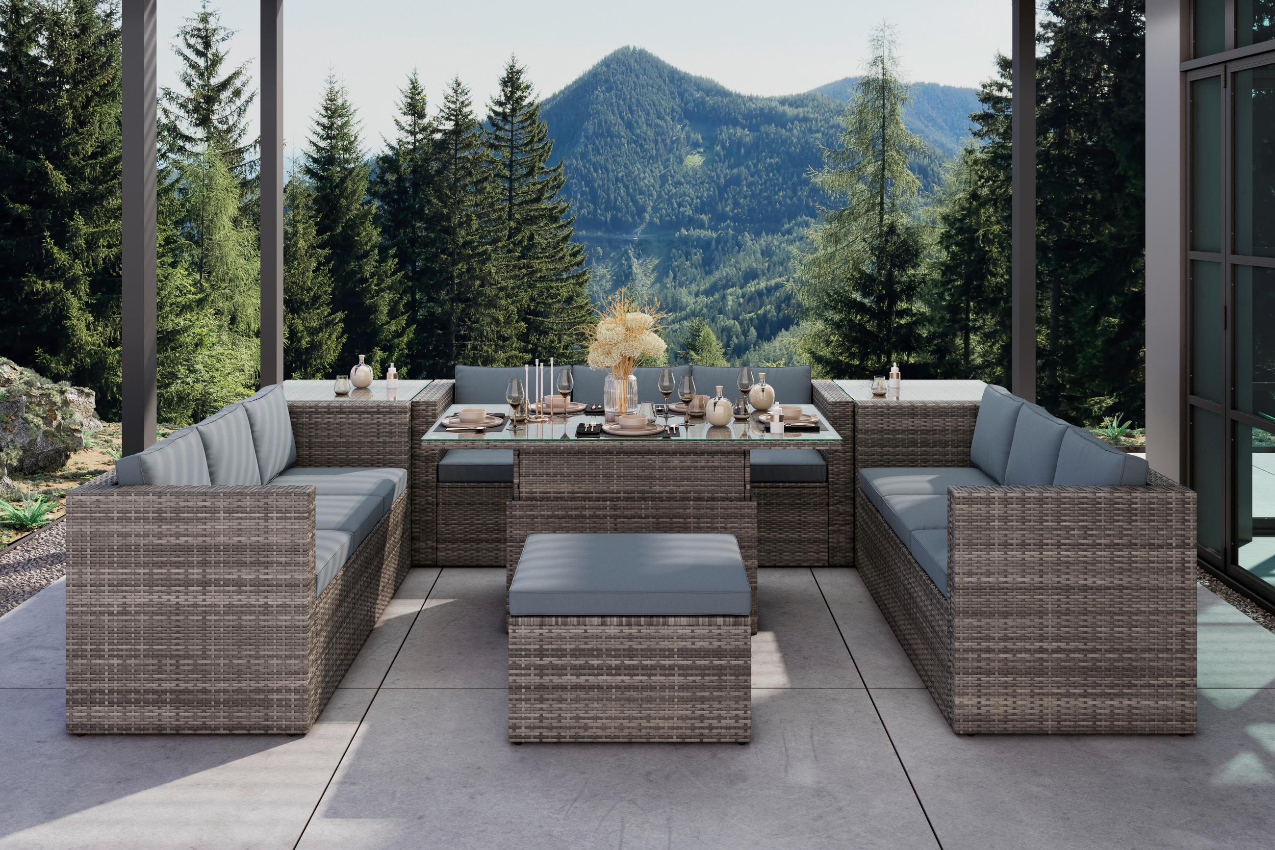 TERASOVÁ SEDACÍ SOUPRAVA kov - šedá/modrošedá, Moderní, kov (140/48/68/80cm) - Ambia Garden