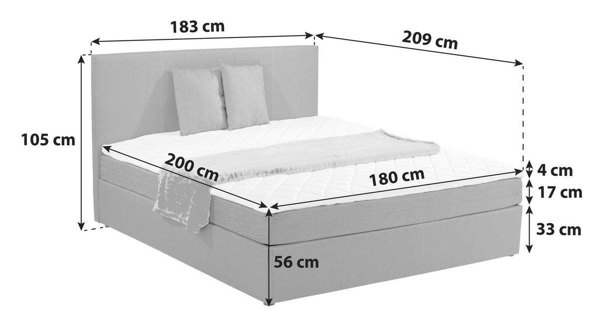 BOXBETT 180/200 cm  in Grau  - Schwarz/Grau, Basics, Holz/Holzwerkstoff (180/200cm) - P & B