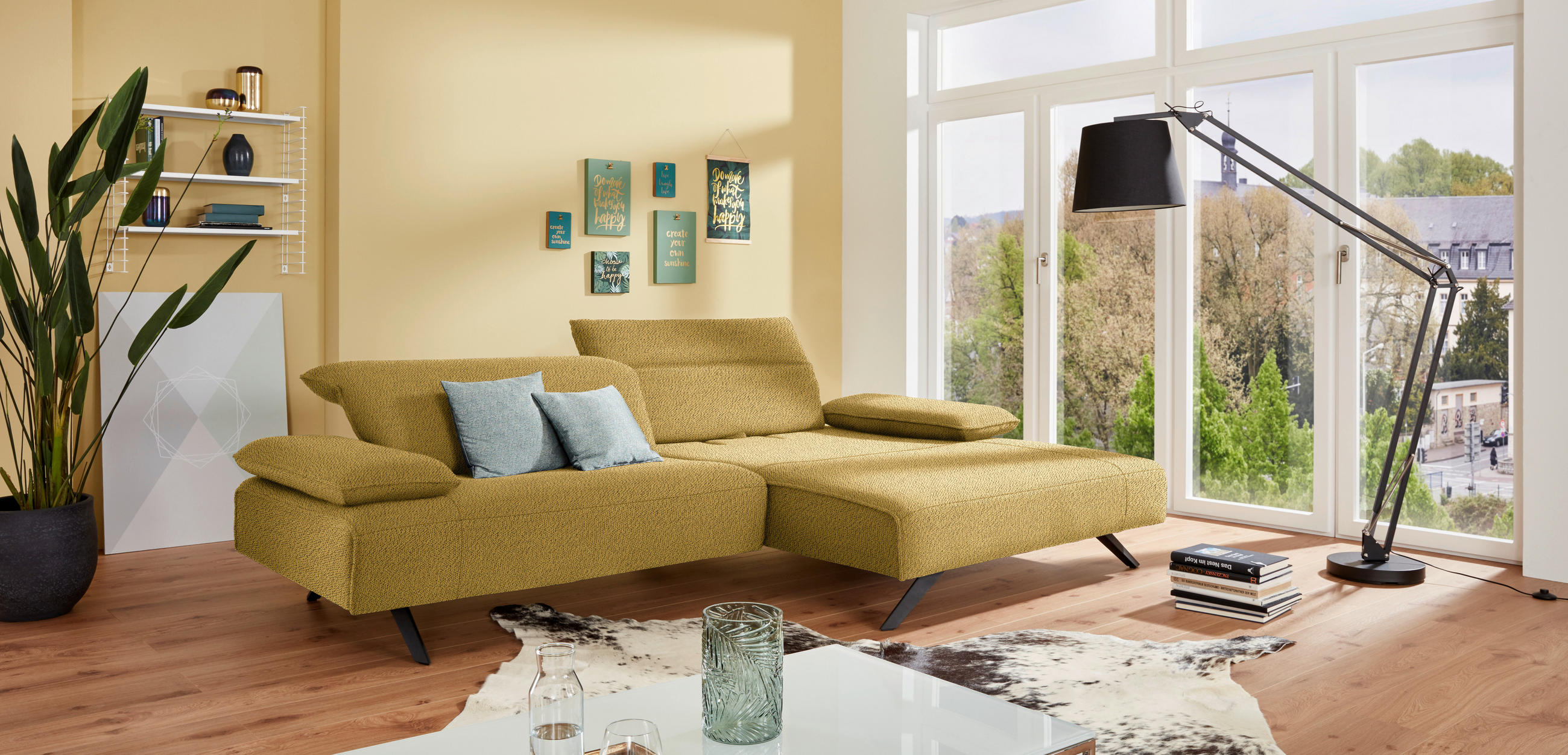 ECKSOFA in Flachgewebe Goldfarben  - Anthrazit/Goldfarben, Design, Textil/Metall (280/165cm) - Johann Jakob
