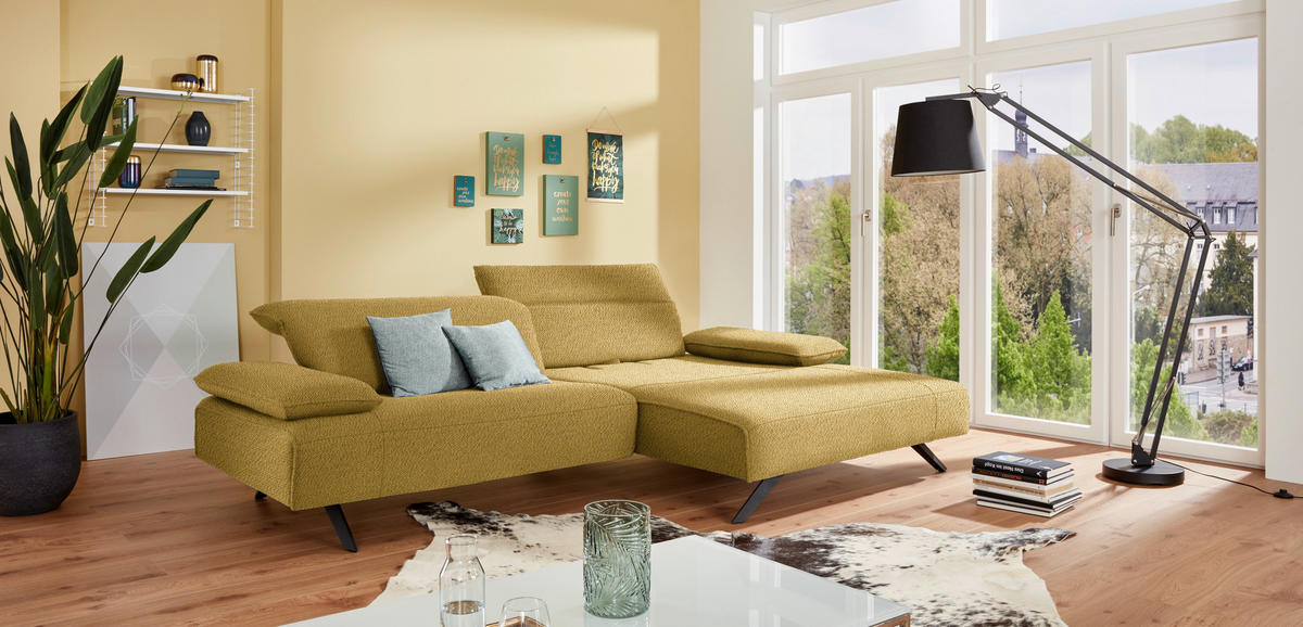 ECKSOFA in Flachgewebe Goldfarben  - Anthrazit/Goldfarben, Design, Textil/Metall (280/165cm) - Johann Jakob