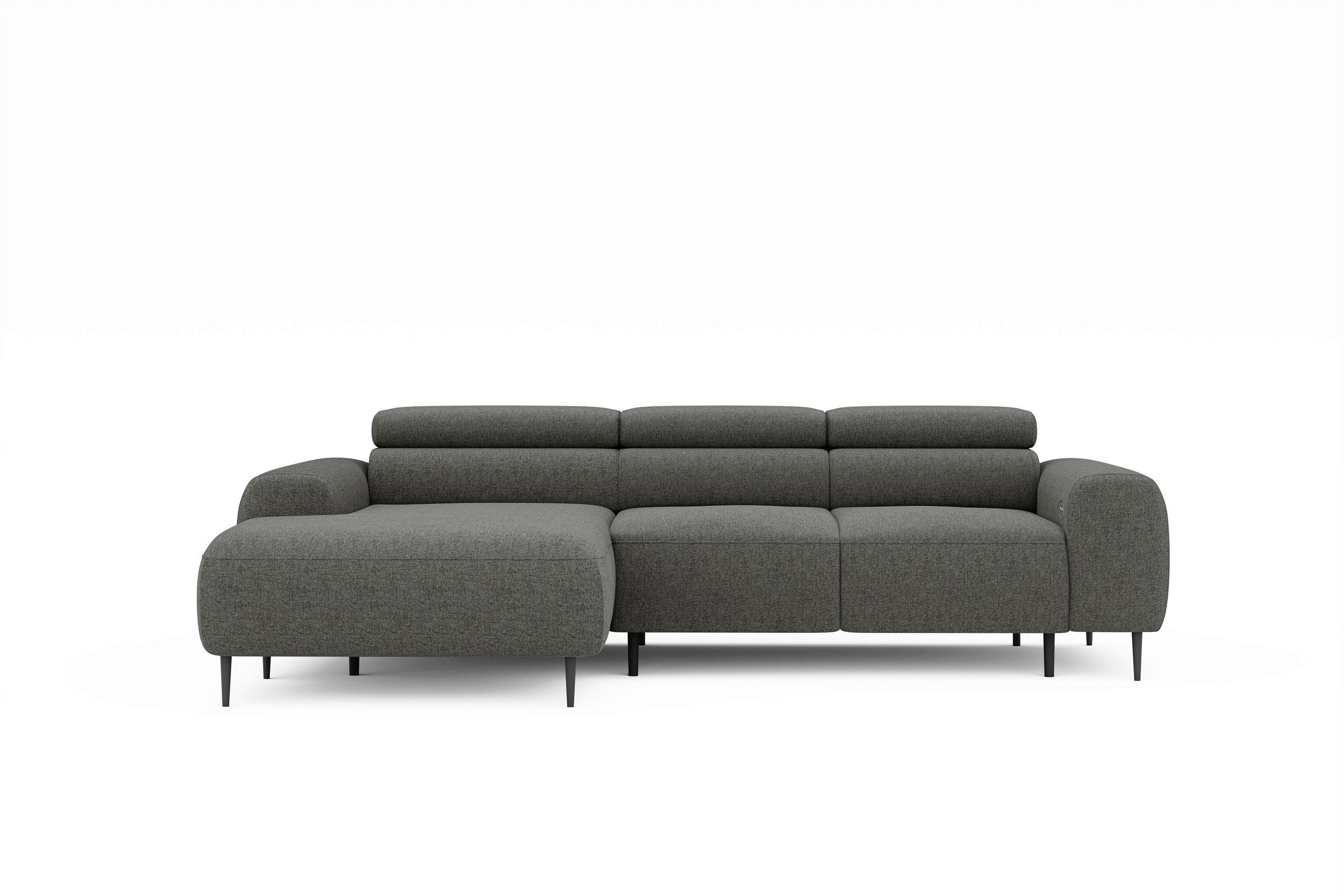 ECKSOFA Anthrazit Struktur Rücken echt, Kopfteilverstellung, Sitztiefenverstellung  - Anthrazit/Schwarz, MODERN, Textil/Metall (179/274cm) - Welnova