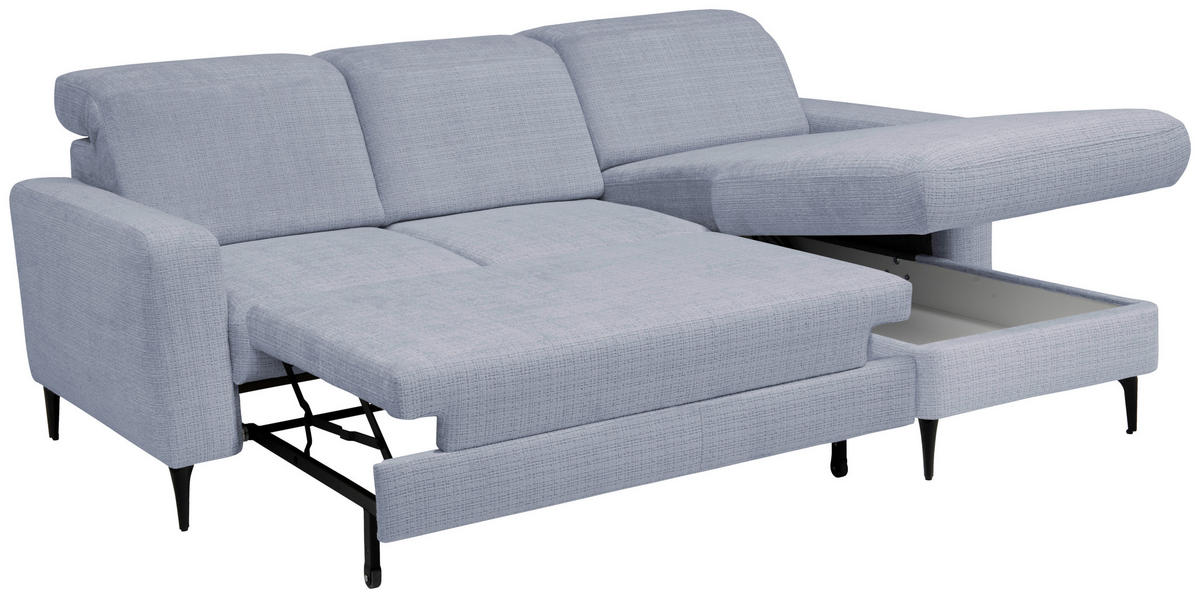 ECKSOFA FABIO Blau Chenille Bettkasten, Kopfteilverstellung  - Blau/Schwarz, Design, Textil/Metall (174/223cm) - Livetastic