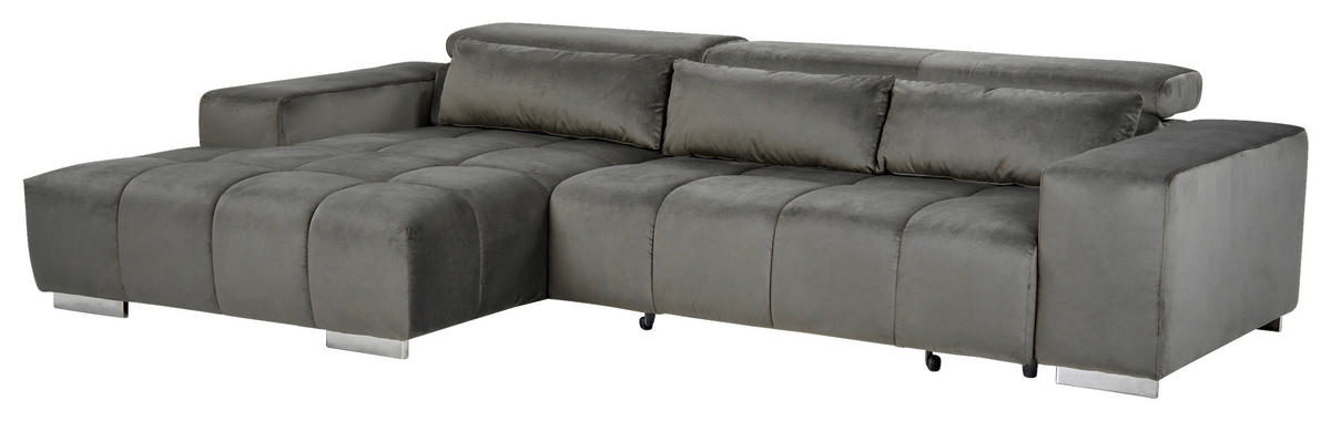 ECKSOFA Anthrazit Velours  - Anthrazit/Silberfarben, KONVENTIONELL, Textil/Metall (186/307cm) - Livetastic