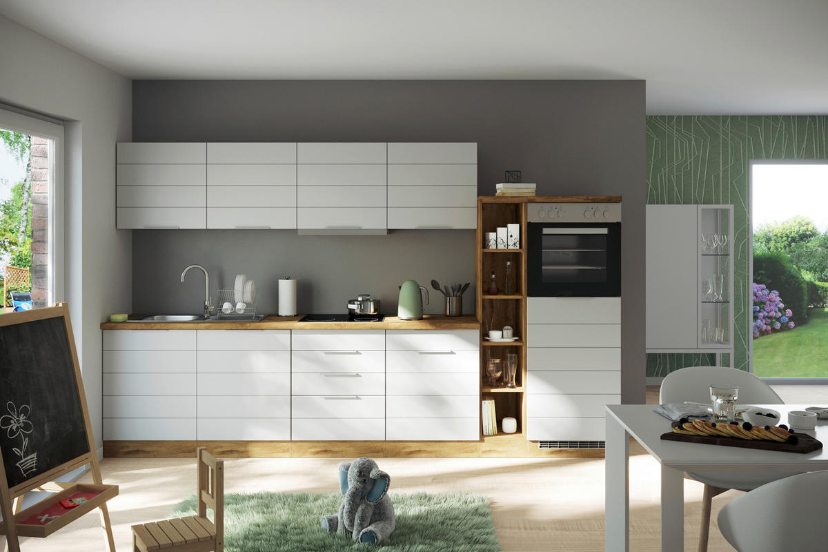 KÜCHENLEERBLOCK 330 cm   in Weiß, Eiche Wotan  - Eiche Wotan/Weiß, Design, Holzwerkstoff/Metall (330cm) - Held