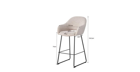 BARHOCKER Webstoff Schwarz, Beige Eisen Stoffauswahl - Beige/Schwarz, Design, Textil/Metall (55/104,5/60,5cm) - Novel
