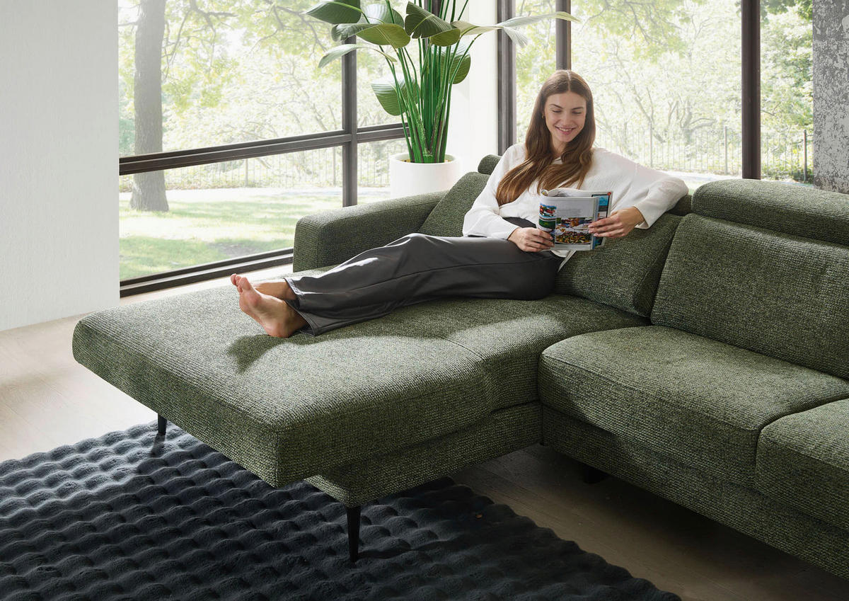 ECKSOFA Grün Chenille  - Schwarz/Grün, KONVENTIONELL, Textil/Metall (177/300cm) - Valdera