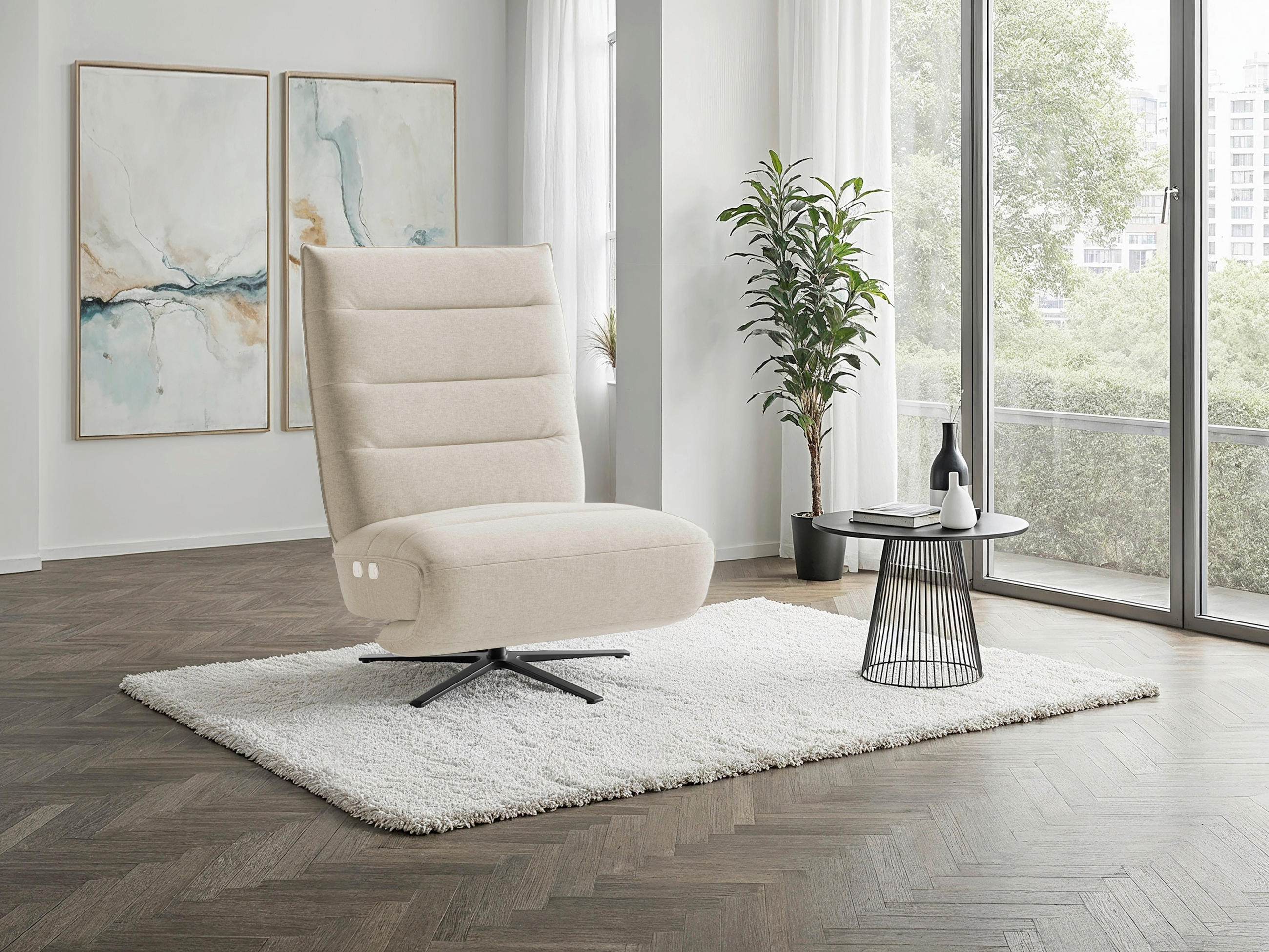 RELAXSESSEL Textil Sandfarben  - Sandfarben/Schwarz, Basics, Textil/Metall (80/109/98cm) - Sit & More