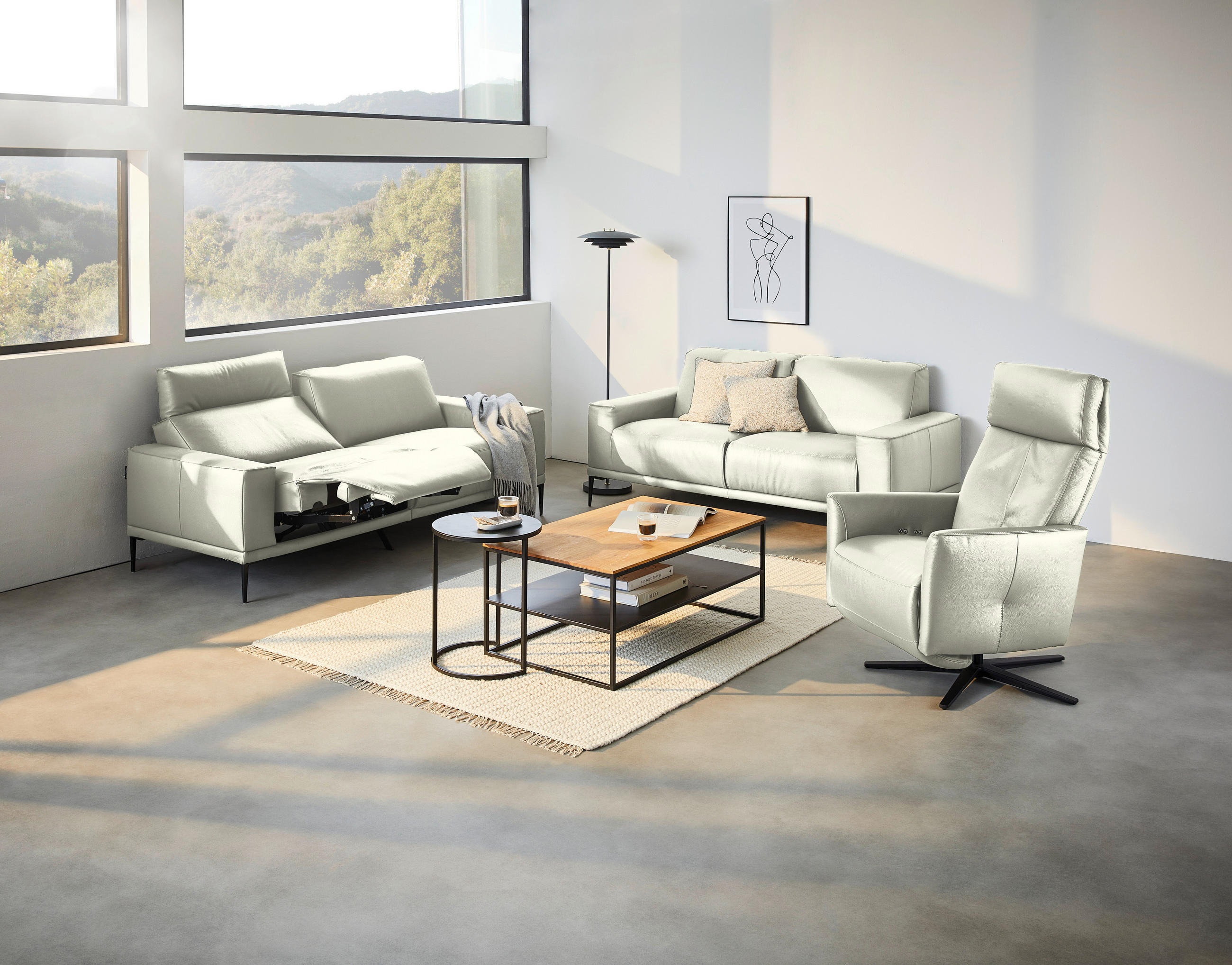 2-SITZER-SOFA in Echtleder Weiss  - Weiss/Schwarz, Design, Leder/Metall (180/82/92cm) - Johann Jakob