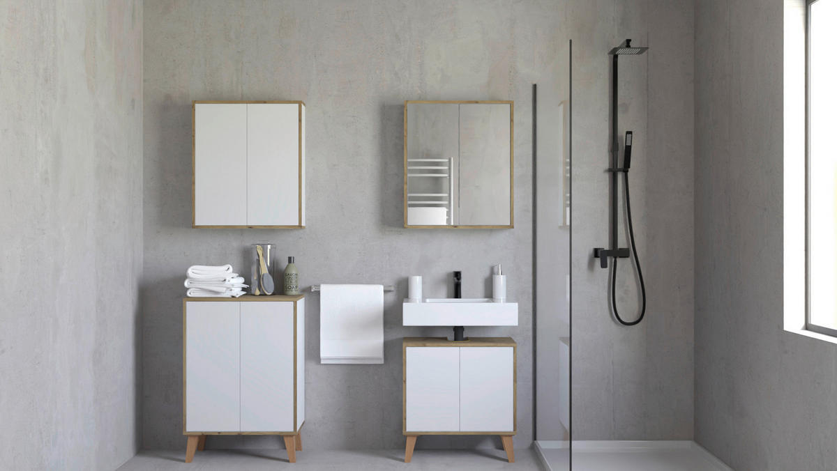 MIDISCHRANK 60/87/32,5 cm  - Weiß/Eiche Artisan, MODERN, Holzwerkstoff/Kunststoff (60/87/32,5cm) - MID.YOU