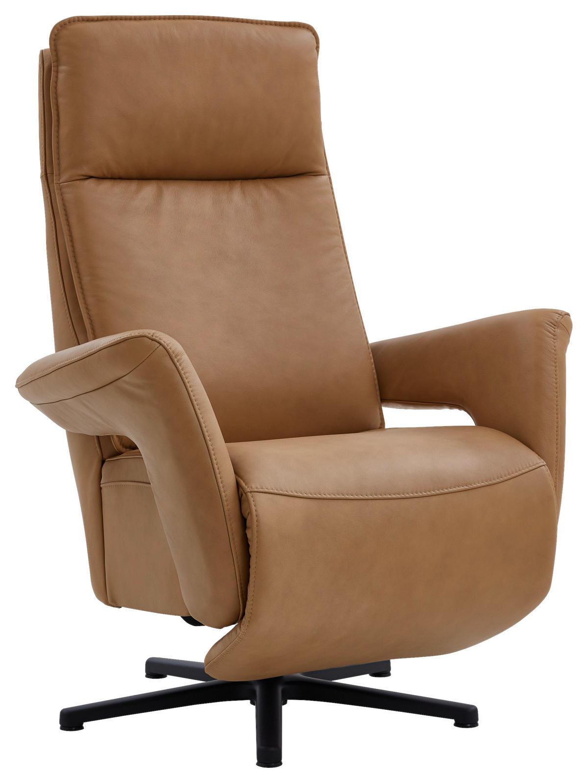 RELAXSESSEL in Leder Honig  - Schwarz/Honig, Design, Leder/Metall (83/112/87-174cm) - Valdera