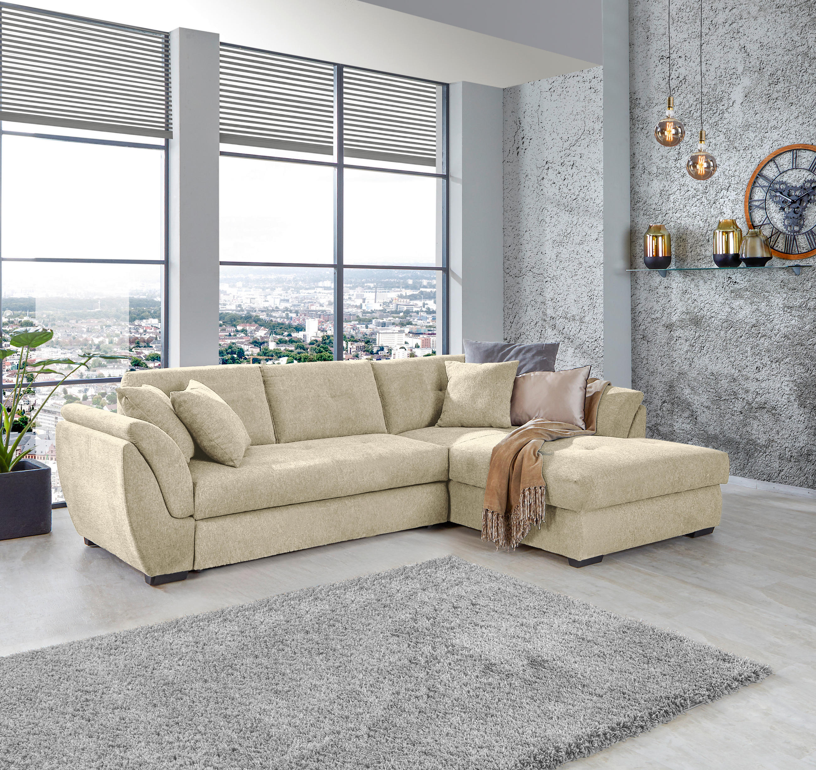 HÖRNSOFFA i vävt tyg beige  - beige/svart, Design, textil/plast (278/187cm) - Livetastic