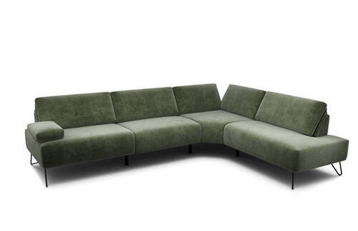 ECKSOFA in Samt Waldgrün  288-303/213 cm  - Waldgrün/Schwarz, Design, Textil/Metall (288-303/213cm) - SENSOO