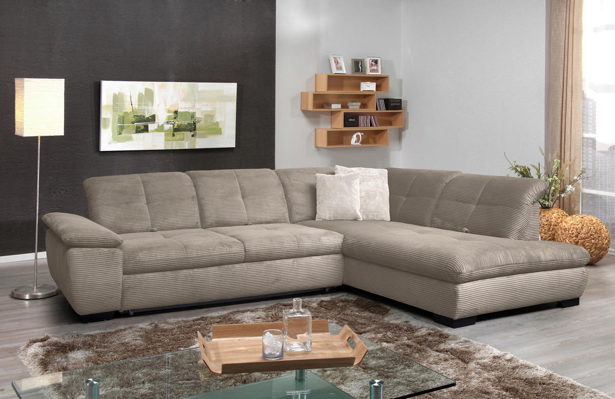 ECKSOFA in Cord Graubraun  - Graubraun/Schwarz, Design, Textil/Metall (313/242cm) - Xora