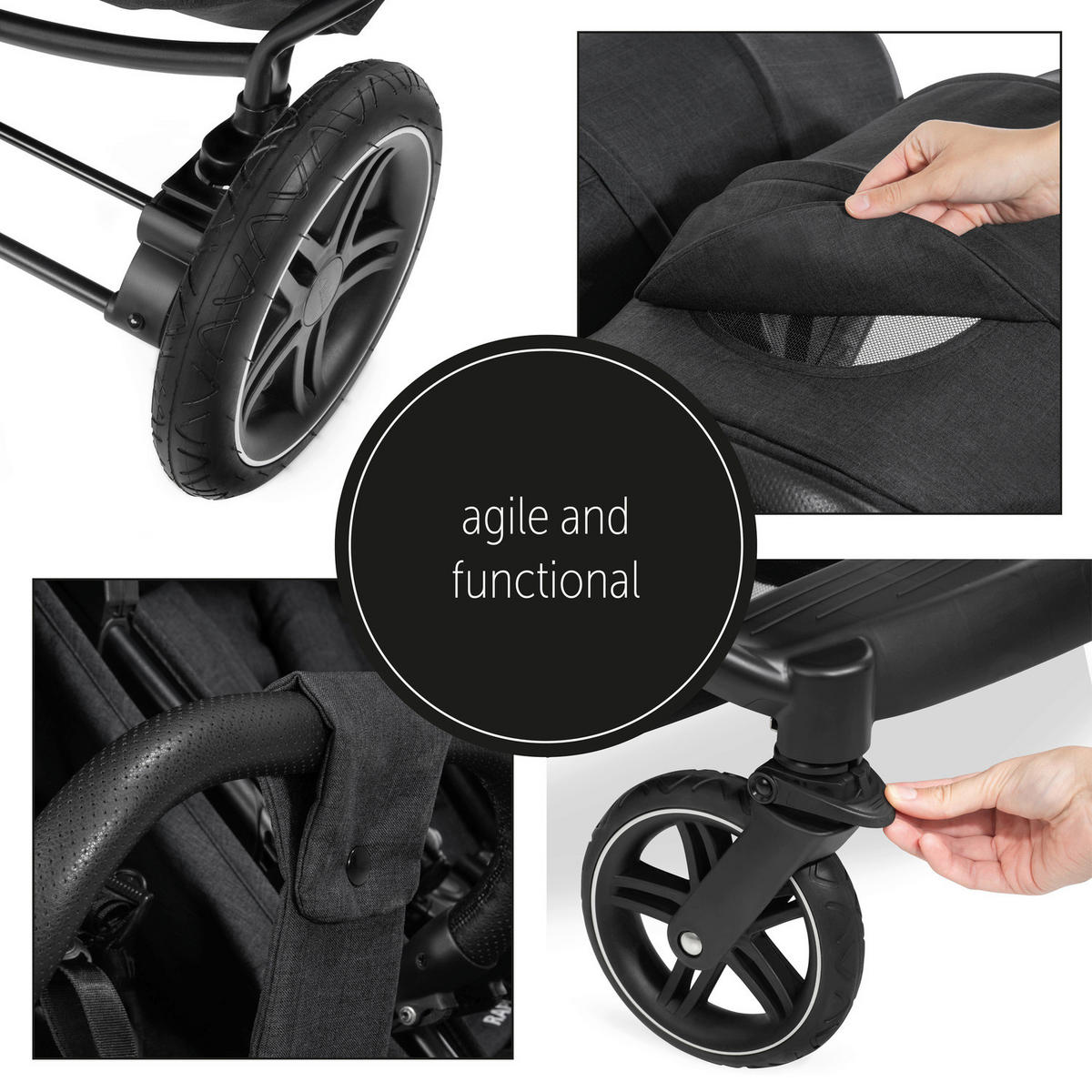 GESCHWISTERWAGEN UPTOWN DUO  - Schwarz, Basics, Textil/Metall (94/77,5/103cm) - Hauck