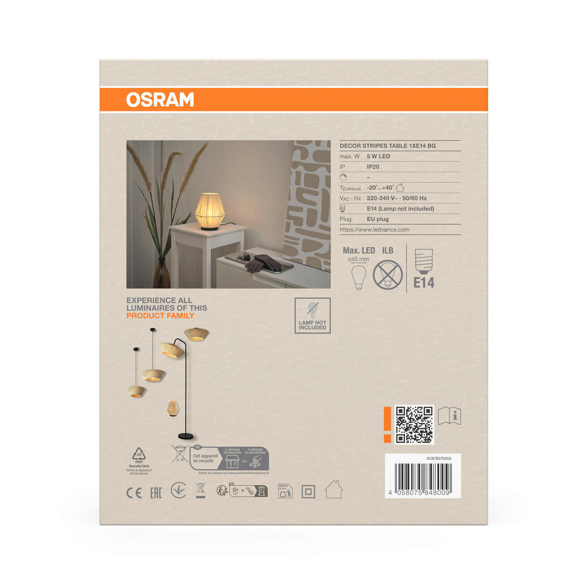 TISCHLEUCHTE 20,5/24,5 cm   - Beige, Basics, Textil/Metall (20,5/24,5cm) - Osram