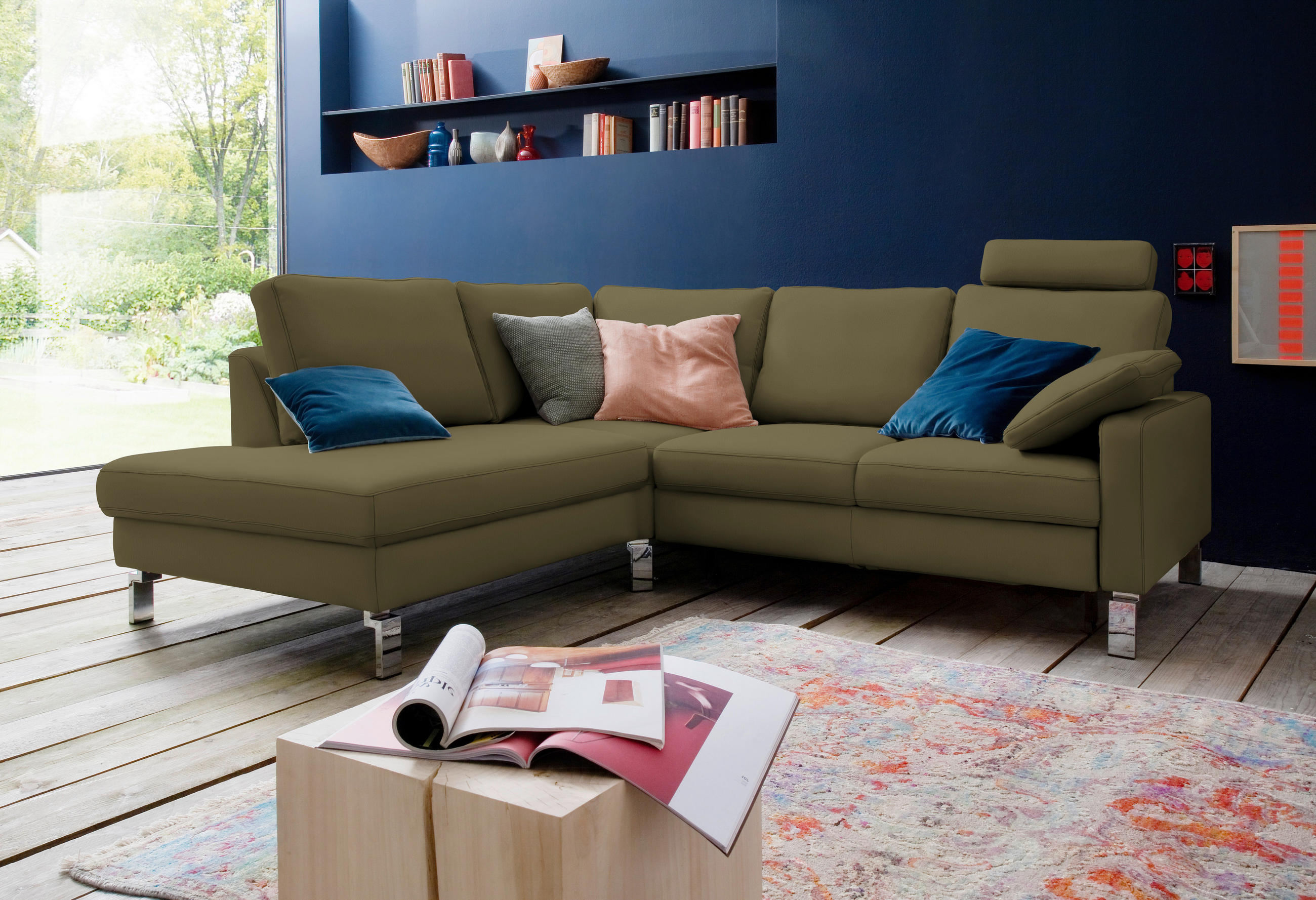 ECKSOFA in Echtleder Grün  200/281 cm  - Chromfarben/Grün, Design, Leder/Metall (200/281cm) - Pure Home Lifestyle