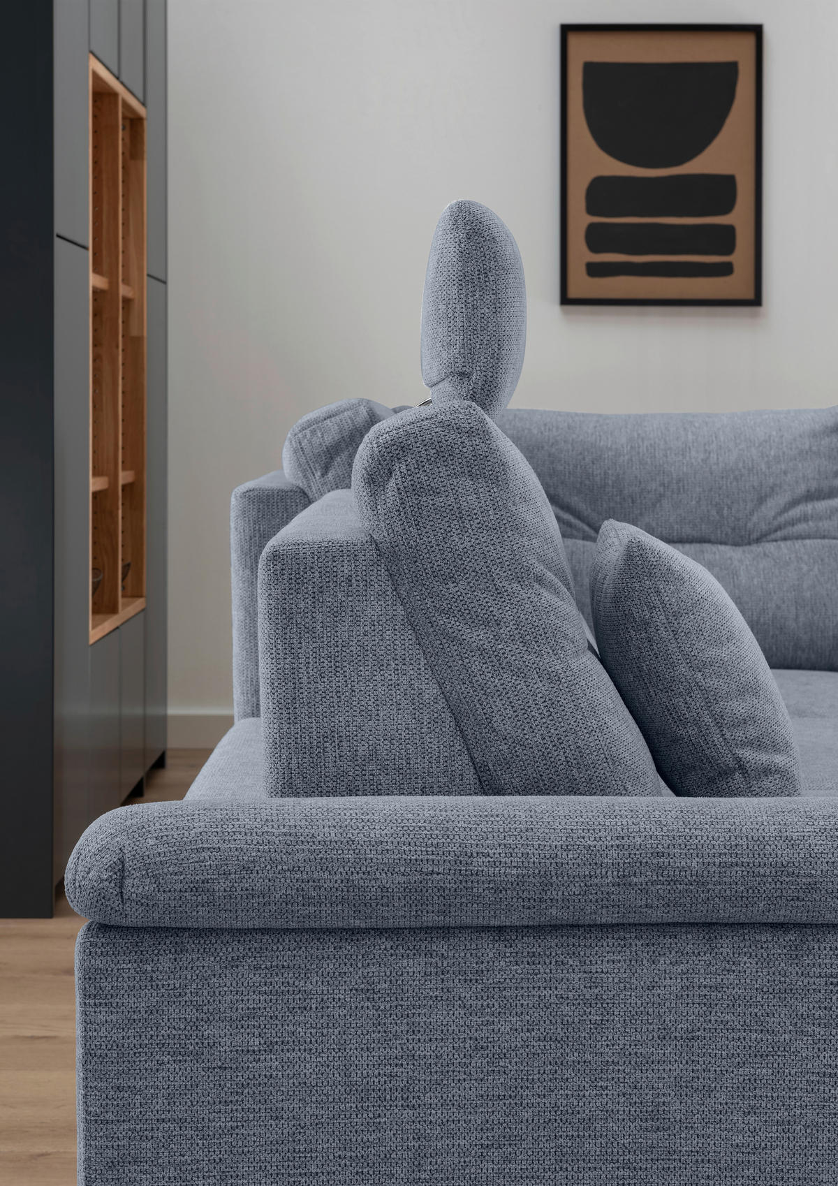 ECKSOFA in Chenille Hellblau  - Naturfarben/Hellblau, Modern, Holz/Textil (264/206cm) - Livetastic