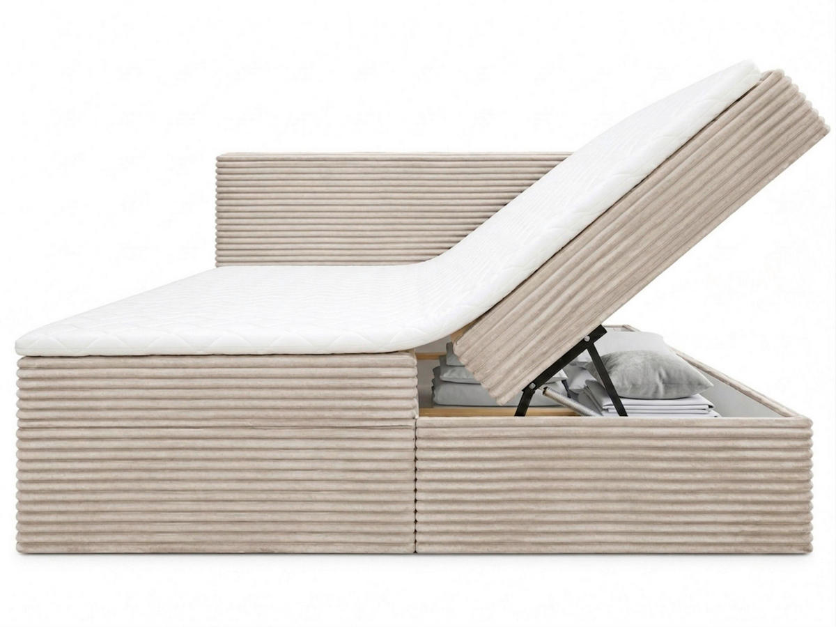 BOXBETT 180/200 cm,  in Creme, Bettkasten, Topper, H3 + H3 = fest  - Chromfarben/Creme, MODERN, Holz/Kunststoff (180/200cm) - MID.YOU