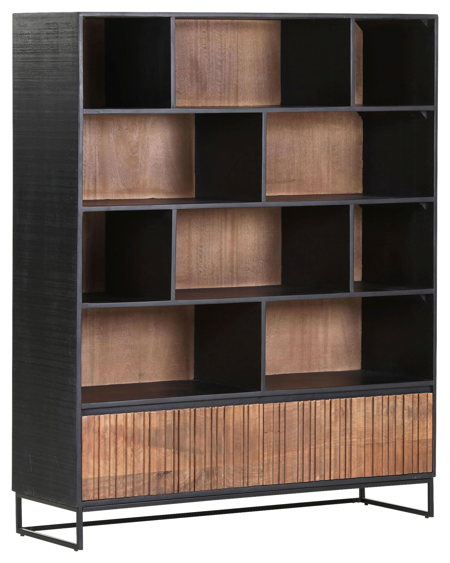 REGAL Mangoholz furniert, massiv Braun, Naturfarben, Schwarz  - Schwarz/Braun, LIFESTYLE, Holz/Metall (120/150/40cm) - Landscape