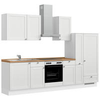 KÜCHENBLOCK Frame 300 cm  in Weiß, Eichefarben  - Edelstahlfarben/Eichefarben, MODERN, Holzwerkstoff/Metall (300cm) - Nobilia