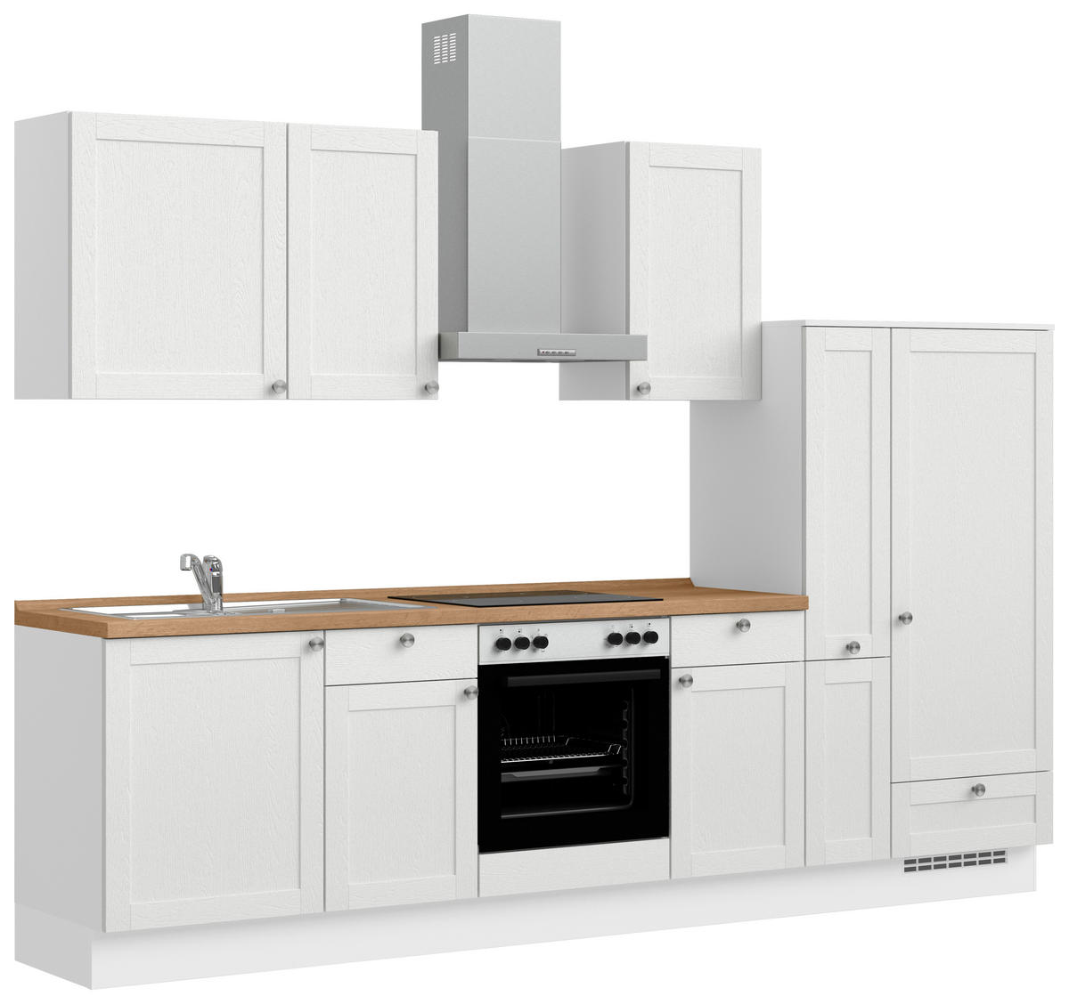 KÜCHENLEERBLOCK Frame 300 cm  in Weiß, Eichefarben  - Edelstahlfarben/Eichefarben, MODERN, Holzwerkstoff/Metall (300cm) - Nobilia