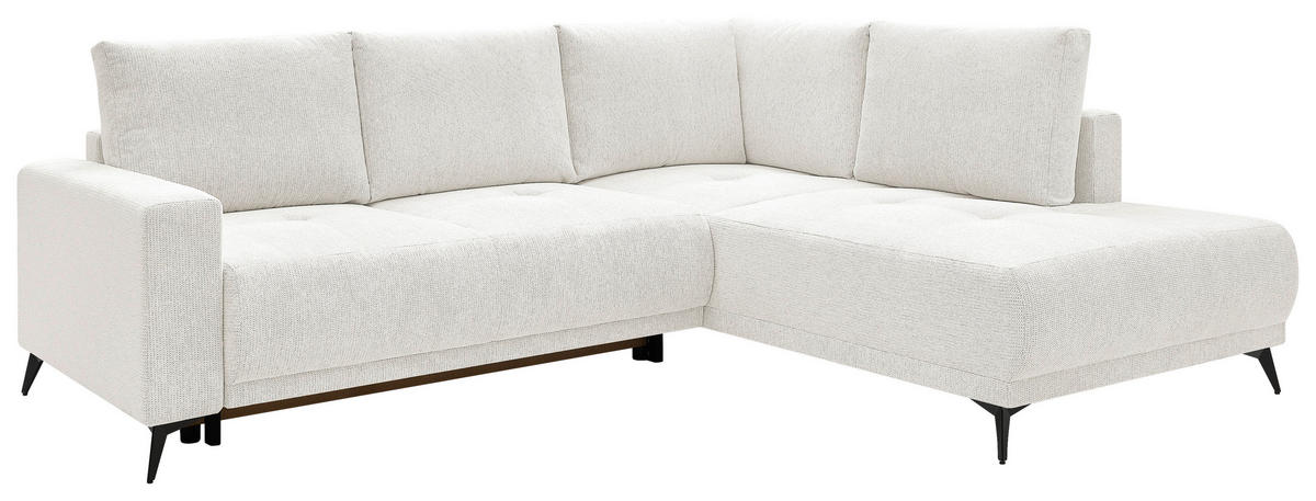ECKSOFA RAFAEL Weiß Struktur Rückenkissen, Bettkasten  - Schwarz/Weiß, Design, Textil/Metall (269/218cm) - P & B