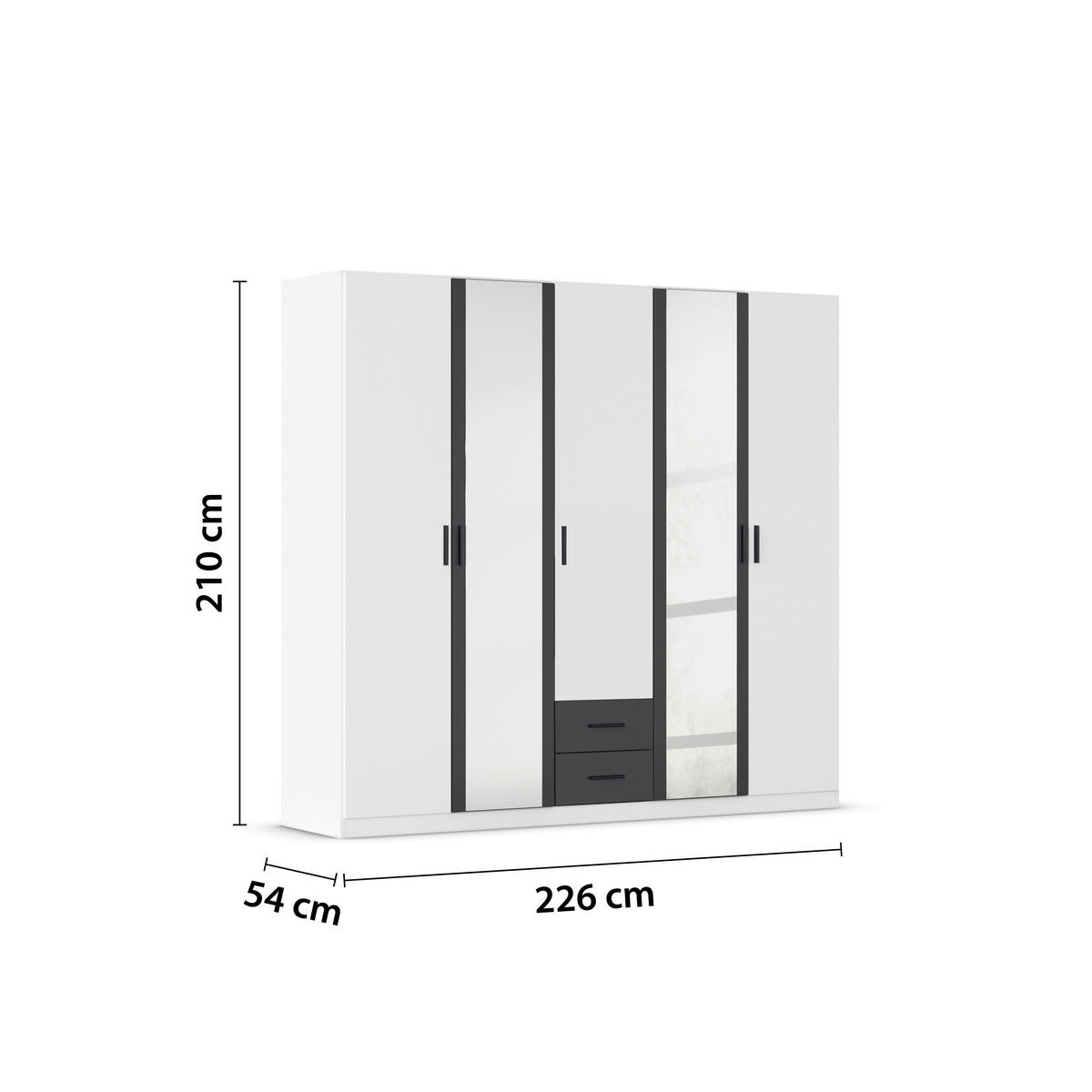 KLEIDERSCHRANK 226/210/54 cm 5-türig Weiß, Grau  - Weiß/Grau, KONVENTIONELL, Holzwerkstoff/Kunststoff (226/210/54cm) - Rauch Möbel