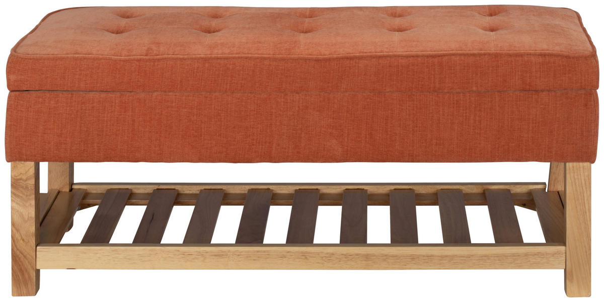 HOCKERBANK 110/49/43 cm Webstoff Orange, Naturfarben Kiefer, Kautschukholz massiv, Sperrholz  - Naturfarben/Orange, Design, Holz/Textil (110/49/43cm) - MID.YOU