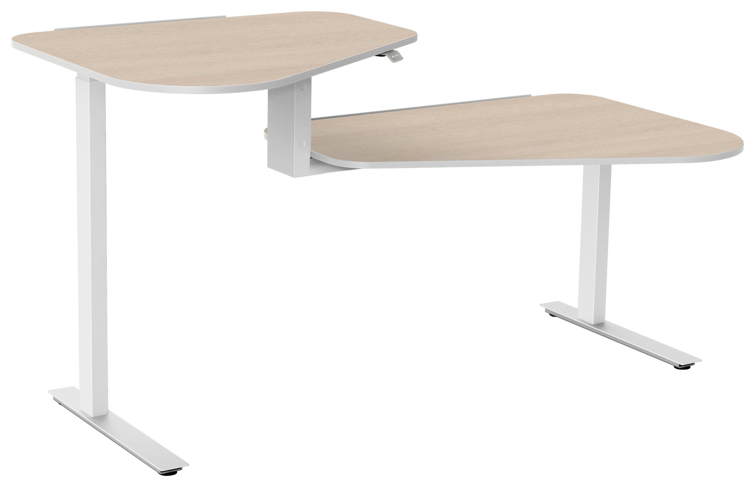 Aeris Schreibtisch Weiß, Eiche 93x70-129x200 cm