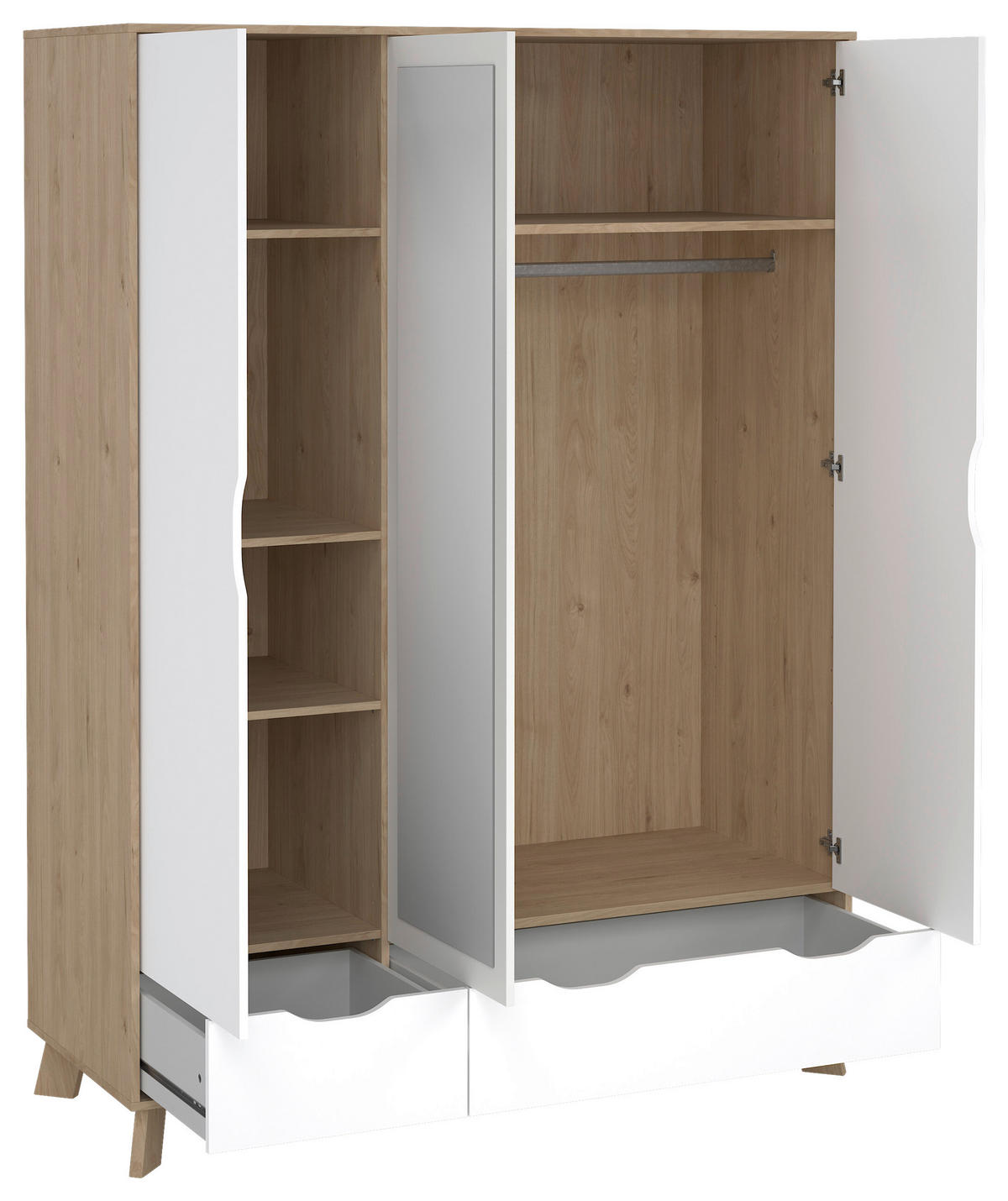 KLEIDERSCHRANK 147,2/192,2/58 cm 3-türig Weiß, Eichefarben  - Eichefarben/Weiß, MODERN, Holzwerkstoff (147,2/192,2/58cm) - MID.YOU